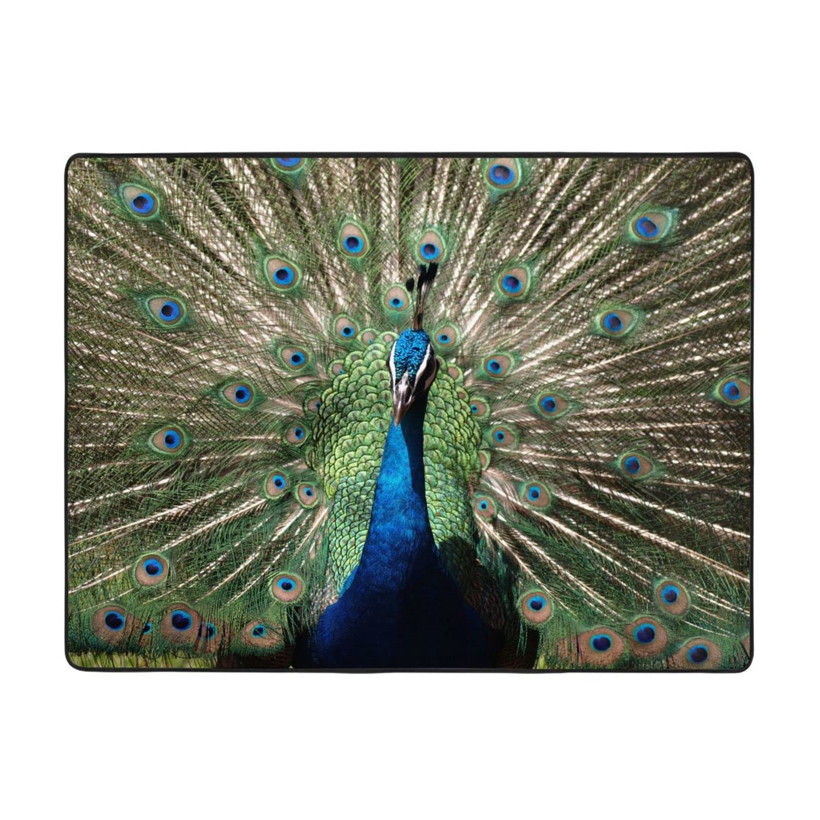 Tapis flanelle paon 160x122cm antidérapant idéal pour créer un coin lecture cosy au salon