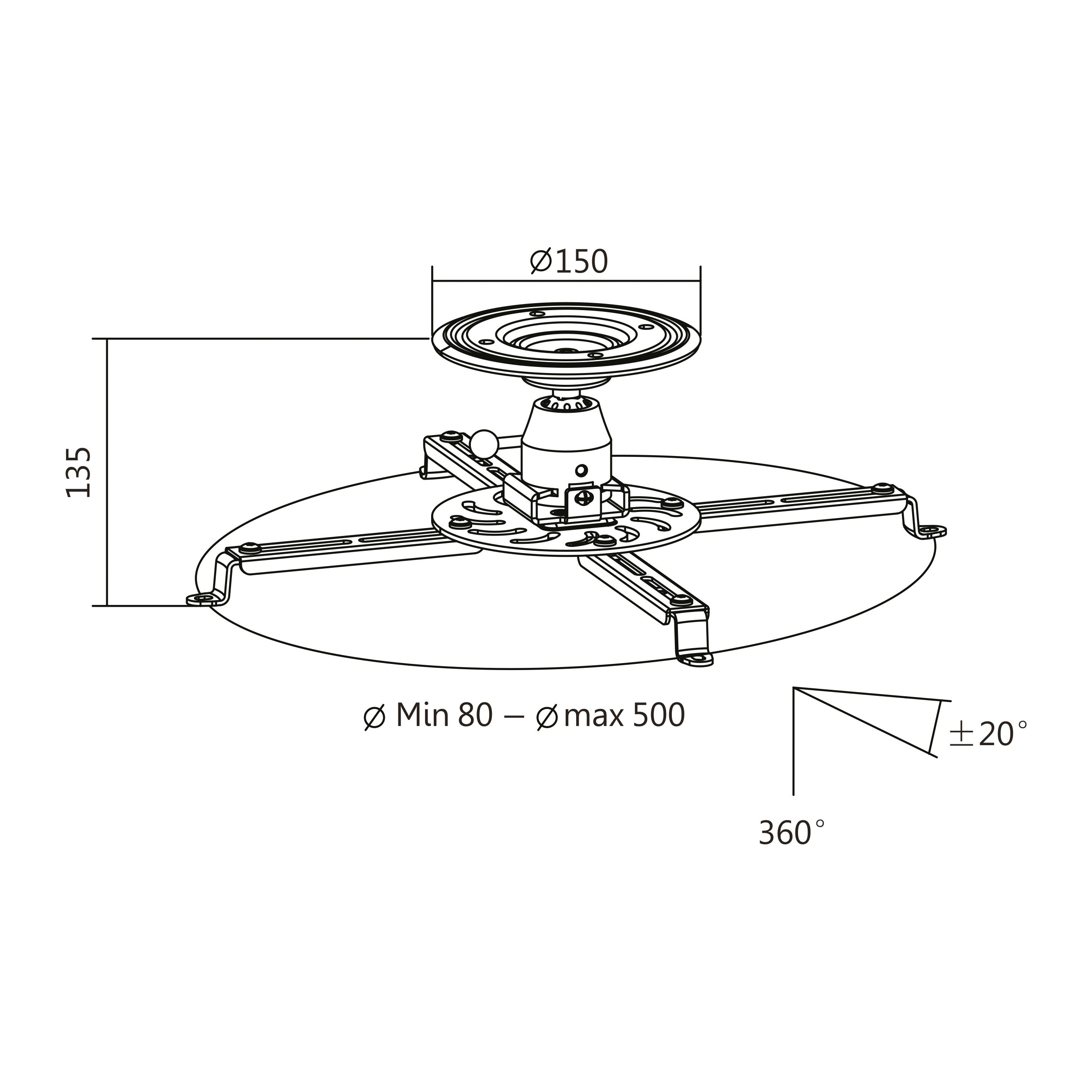 LogiLink BP0056 uchwyt do projektora i projektora do 25 kg, długość ramienia 135 mm biały