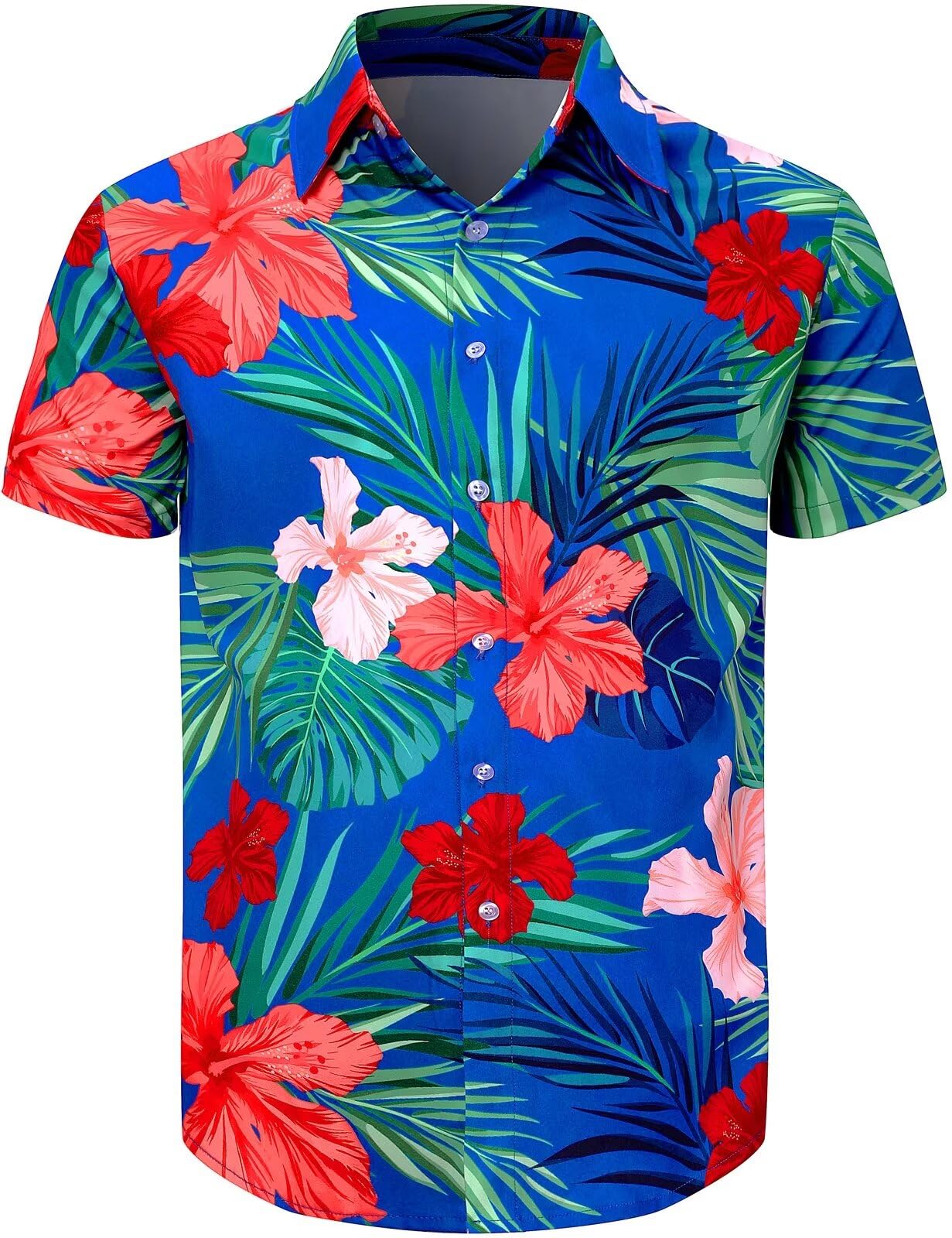 Fashonal Men's Hawaiian Shirt Button Down Tropical Beach Short Sleeve Aloha Shirt