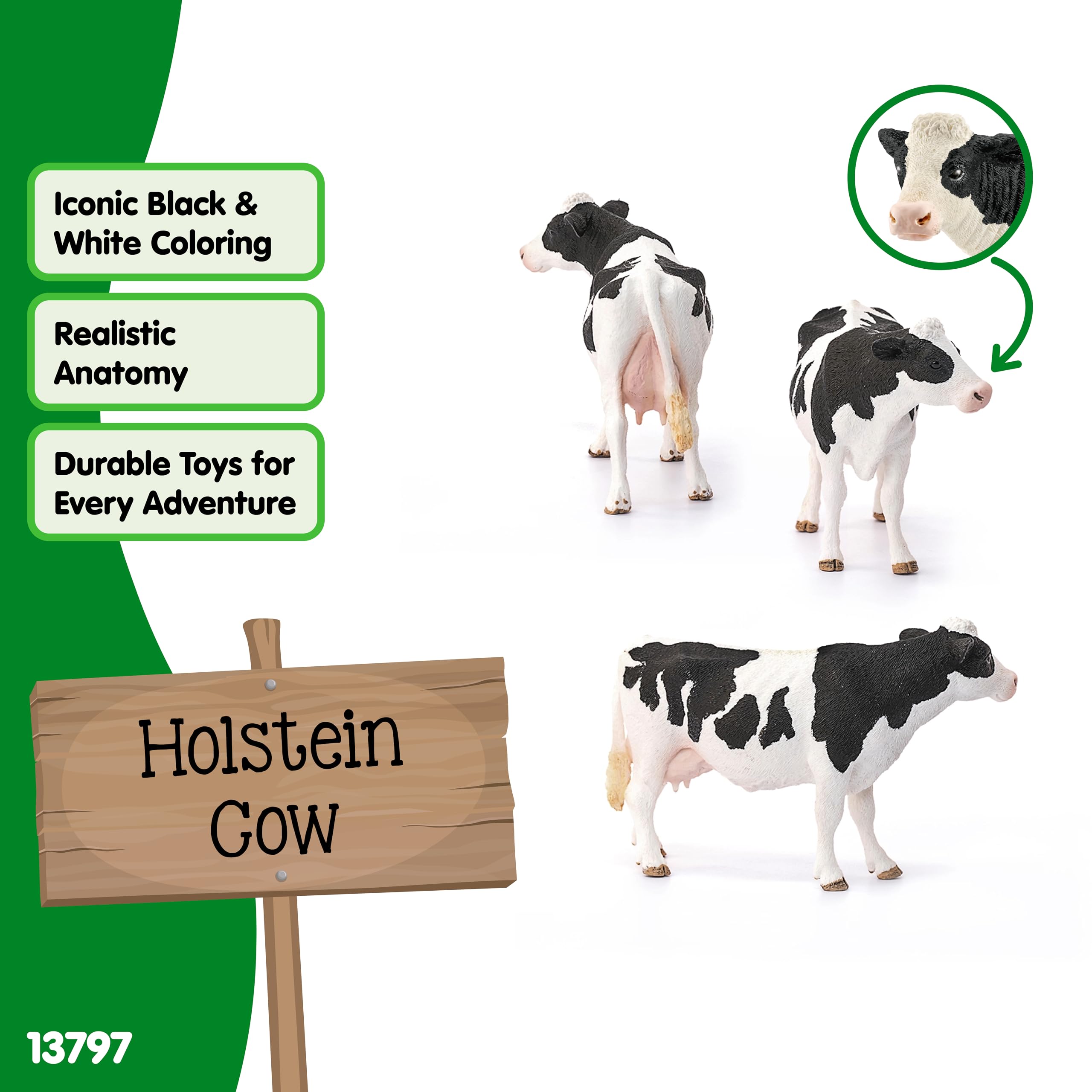 schleich FARM WORLD | Krowa holsztyńska 13797 | figurka zwierzęcia z farmy | szczegółowa figurka zwierzęcia | prezent dla dziewczynek i chłopców | zabawka farma od 3 lat | 13 x 6 x 8 cm