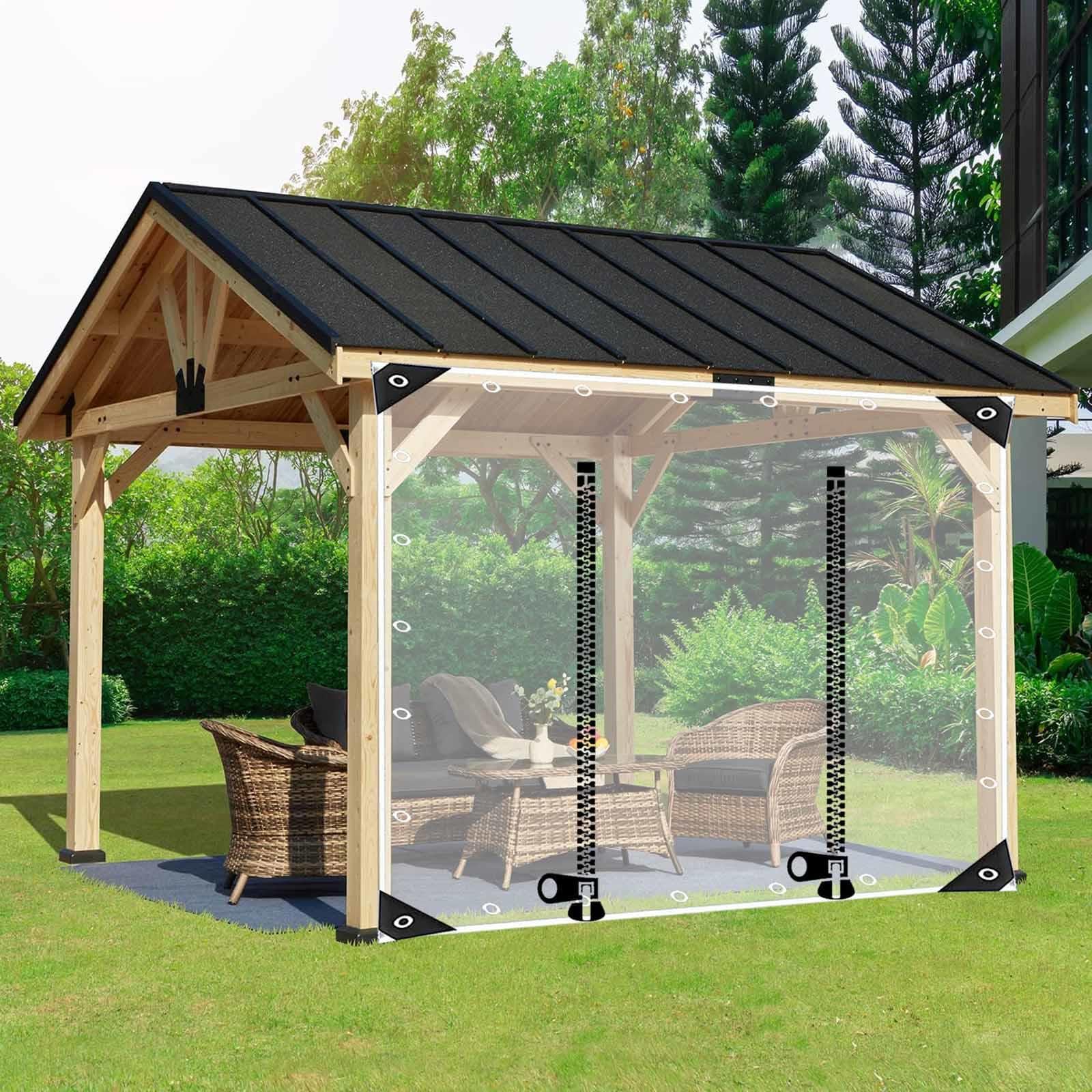 Mrvakdydi Wxh Clear Tarpaulin Waterproof Heavy Duty, Outdoor Transparent Pergola Gazebo Tarpaulin Side Panels With Zips,Pvc Heavy Duty Tarpaulin Partition Curtains With Grommets(4X2.5m(13.1 * 8.2Ft))