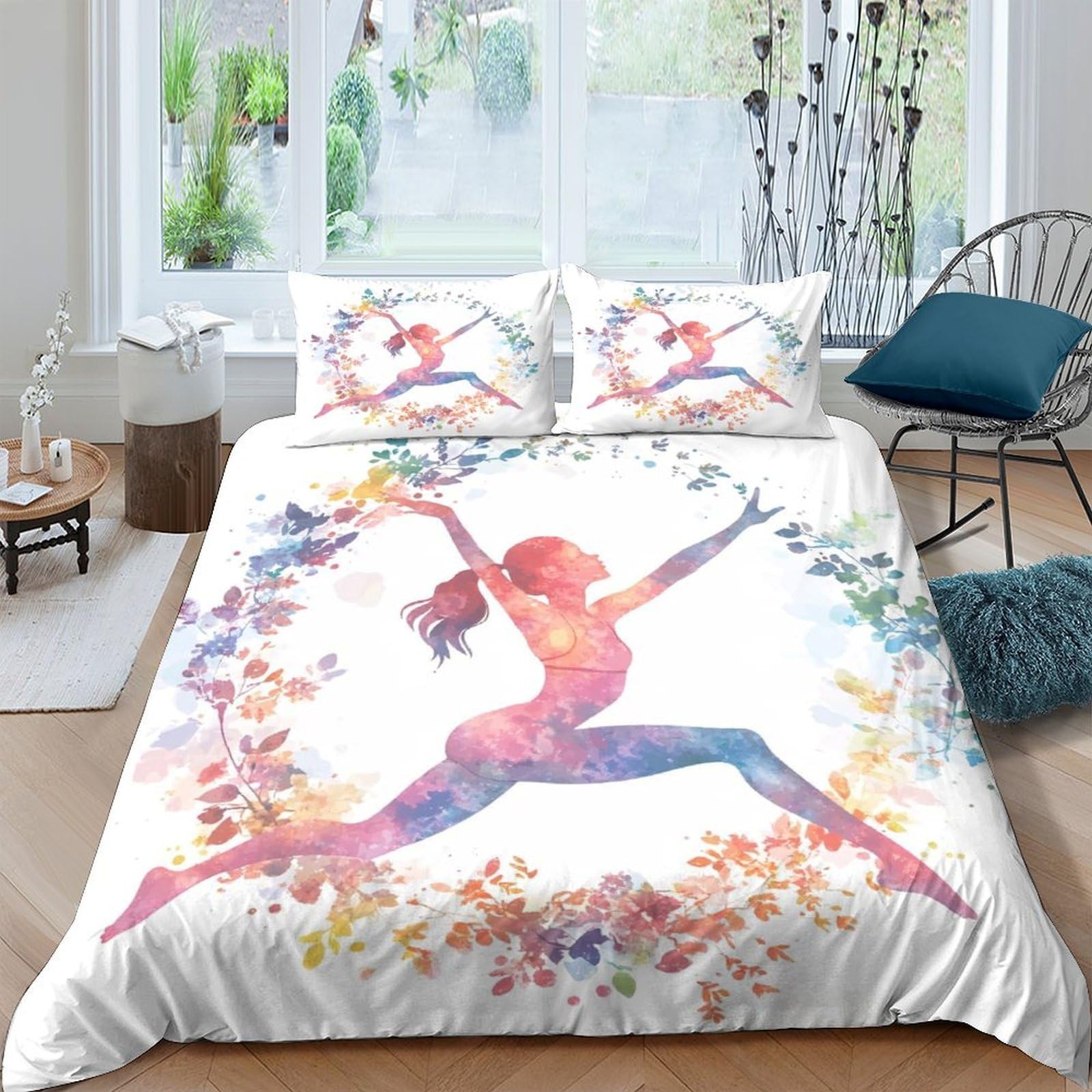 Ctjqhvkz Style-2 3D Printed Yoga Dancer Fitted Sheet Microfiber Artistic Floral Bed Cover For Bedroom Guest Room Home Decor Single（135X200cm）