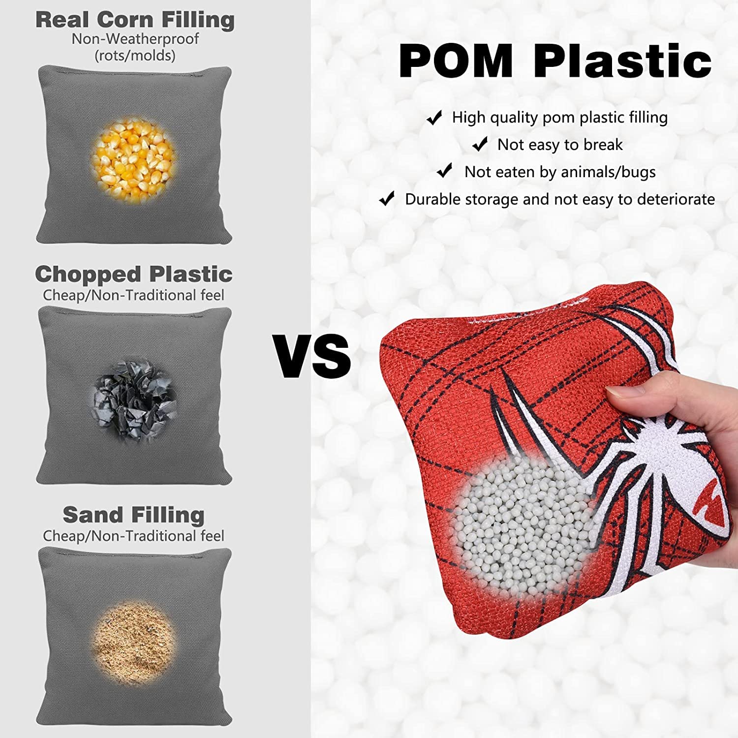 Cornhore Bolsas, juego de 4 bolsas de Cornhole, tela de pato, doble costura – Bolsas estándar de agujero de maíz para lanzar juego (bomba roja)