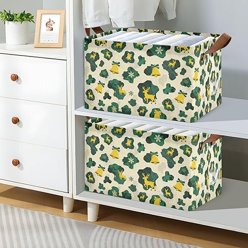 Miniatura 7 de Christmas Cow Fur Print Green and Yellow Large Storage Boxes Baskets Fabric Storage Bins with Handles Organizing Closet Shelf for Shelves Closet