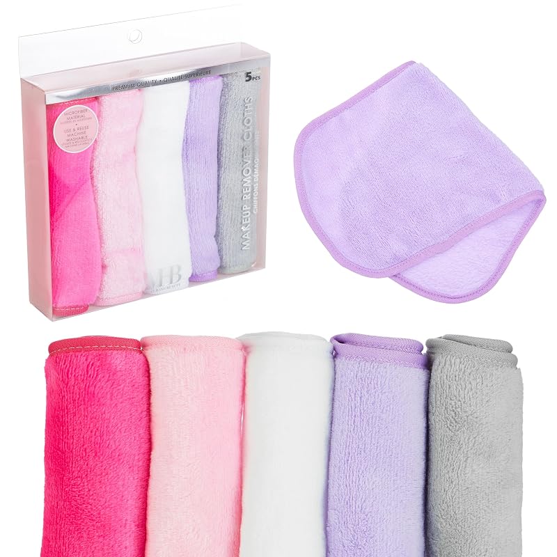 EXPRESSIONS Conjunto com 5 panos de microfibra para remoção de maquiagem, laváveis à máquina e reutilizáveis
