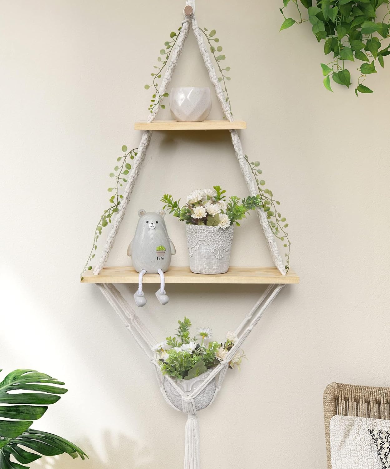 Hand Woven Macrame Floating Shelves