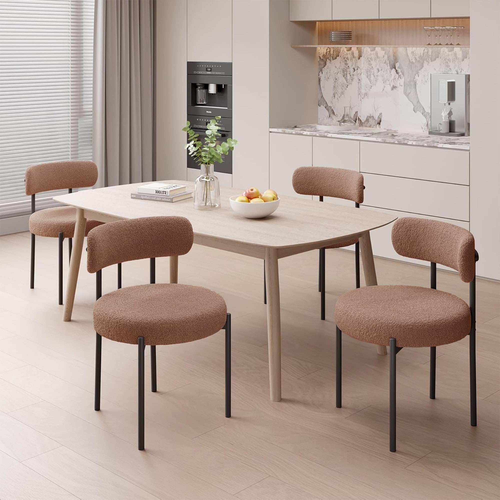 Hawthyhome Dining Chairs Set of 4 Upholstered Teddy Boucle Fabric Gray Brown