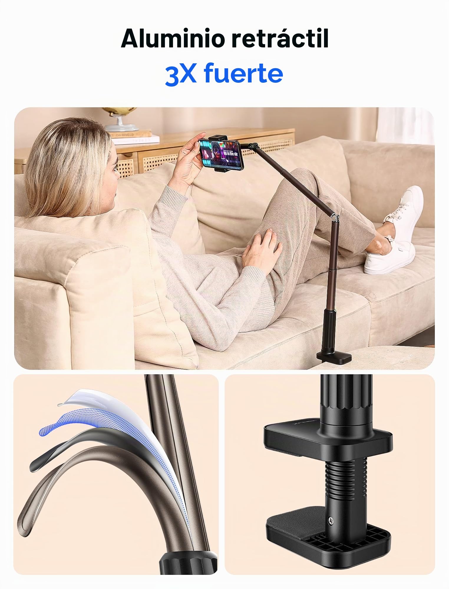 JSAUX Soporte para teléfono para Cama y Escritorio, Clip Universal Ajustable para teléfono para Marco de Cama de Escritorio Compatible con iPhone 14 Pro MAX Plus Mini iPhone 13 12 11 X Samsung -Negro