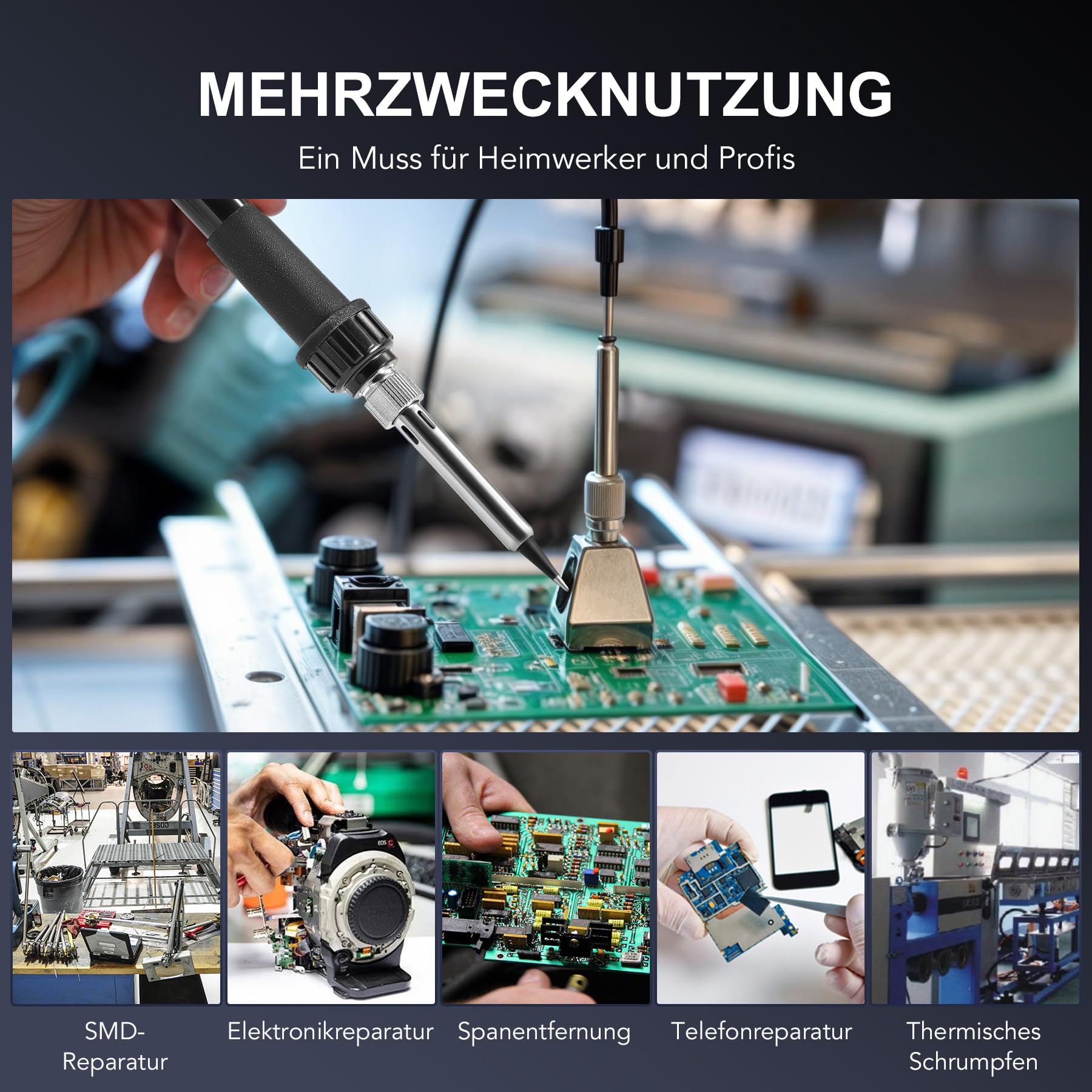 CREWORKS Heißluftlötstation 2IN1 SMD Entlötstation Heißluft Lötstation Entlötstation 750W Heißluftgebläse 75W Lötkolbenleistung Lötkolben mit LED-Anzeige, Schlafmodus, Tempratur Einstellbar