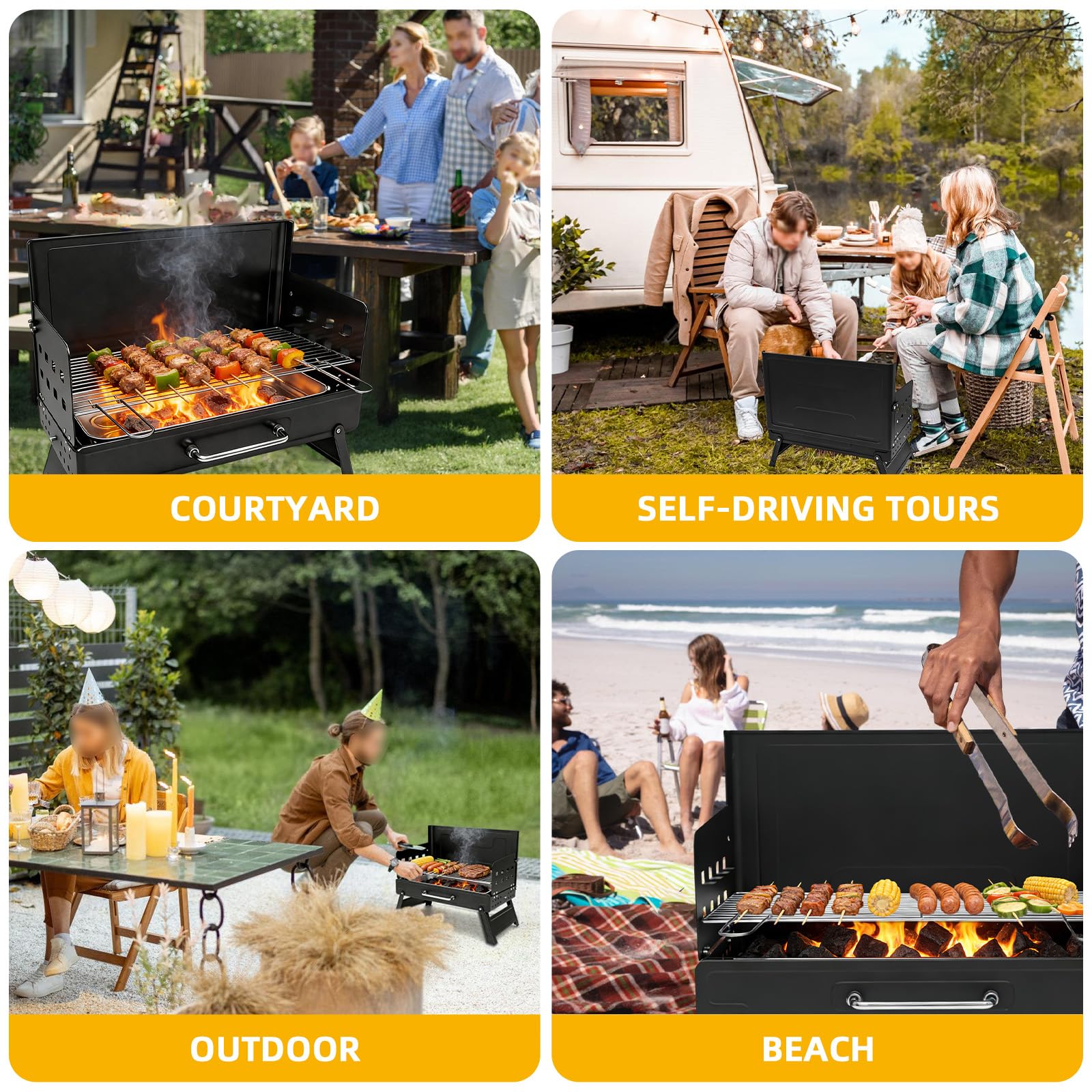 Barbecue Carbonella Pieghevole in acciaio inossidabile Griglia BBQ di legno portatile per partito balcone Camping 35 * 24 * 39cm
