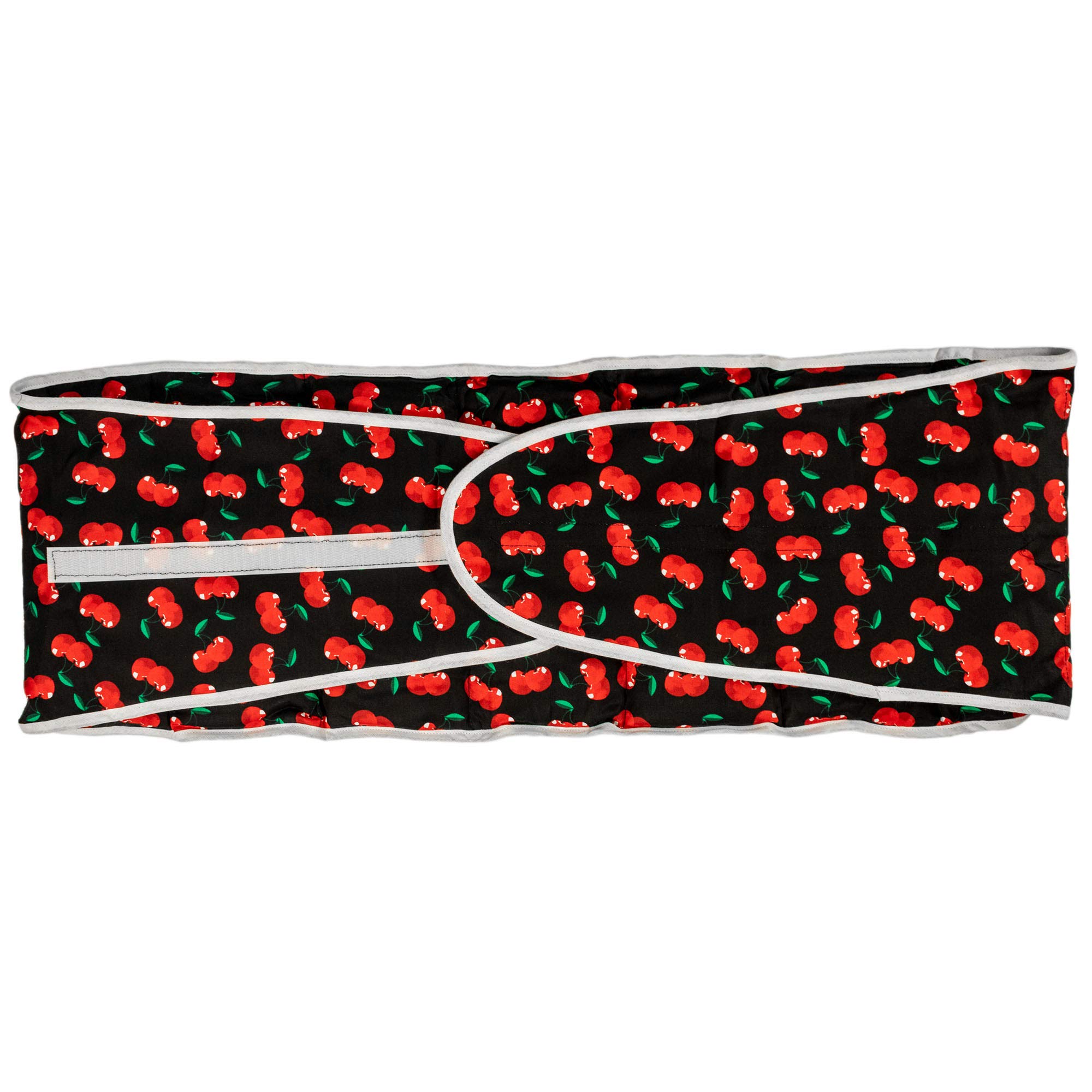 Faja térmica lumbar de semillas con cierre, largo aprox. 135cm, cherry-black. Cojín térmico para la espalda. Huesos de cerezas
