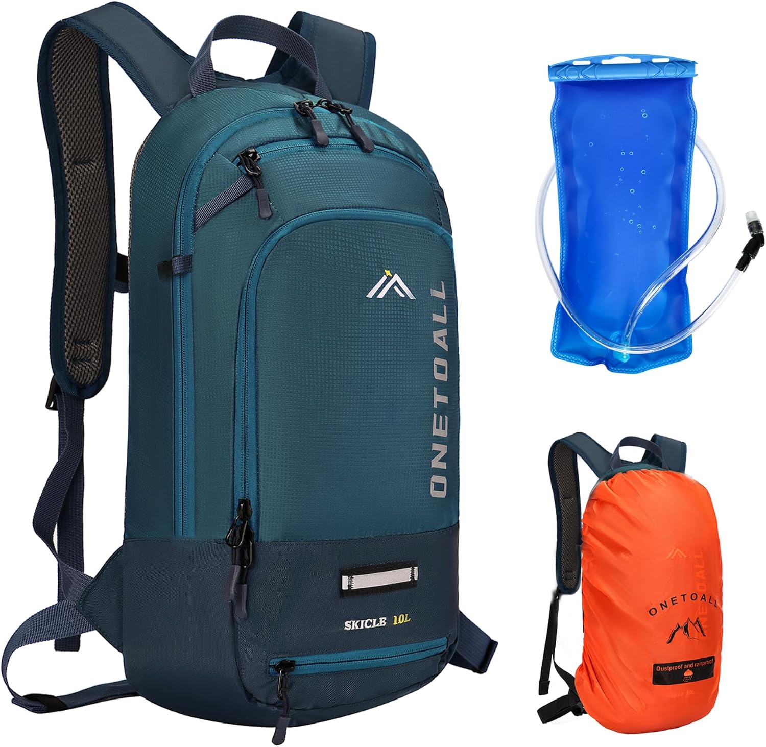 LOCAL LION Fietsrugzak, skirugzak, klein, voor dames en heren, 12 l, ultralicht, waterdicht, voor skiën, wielrennen, camping, met regenbescherming, zwart/blauw