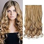 REECHO 20 1-pack 3/4 Full Head Curly Wave Clips in on Synthetic Hair Extensions HE008 Hair pieces for Women 5 Clips 4.5 Oz Per Piece - Medium Blonde with Blonde Highlights