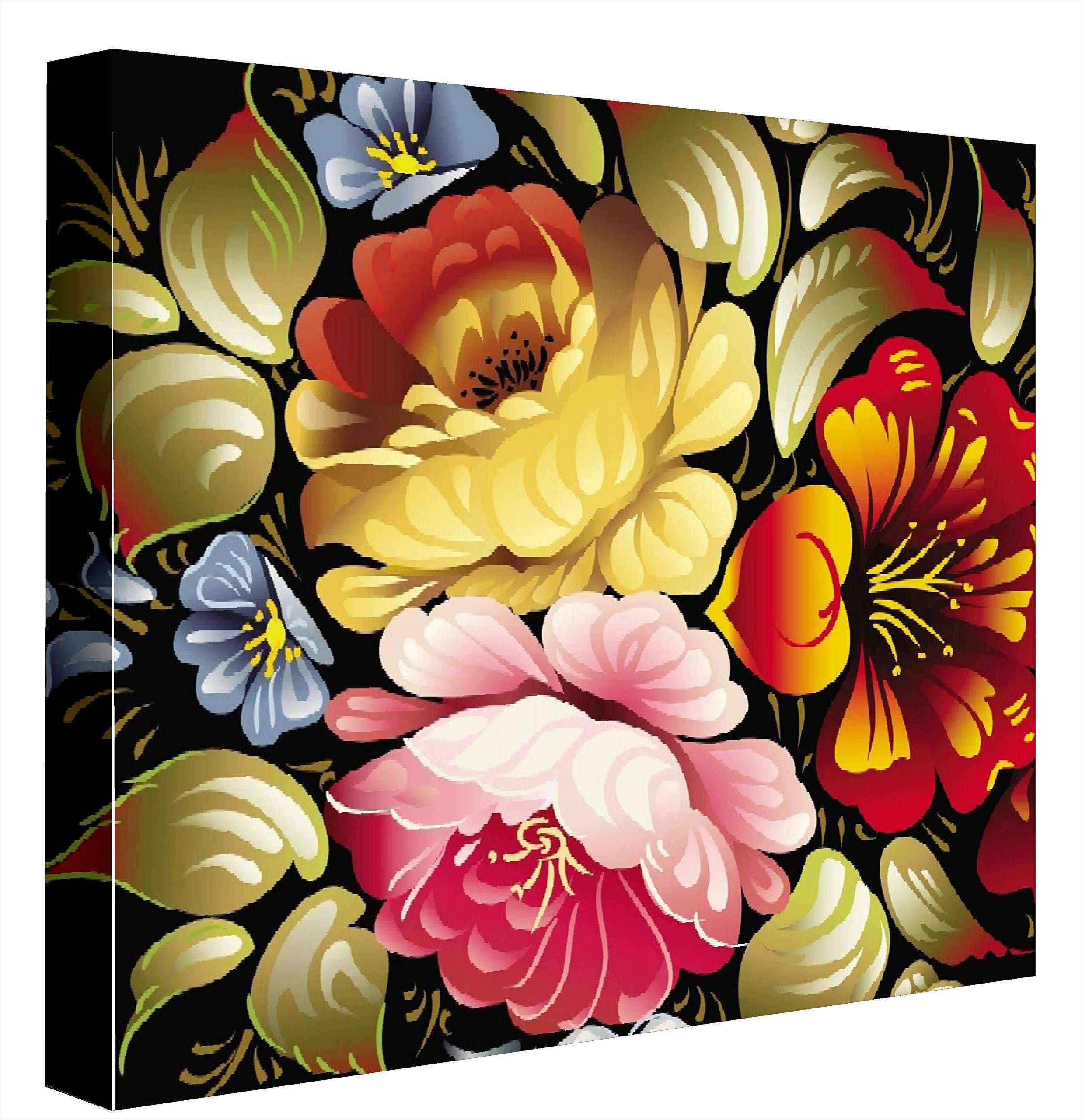 Tableau rétroéclairé fleurs sur fond noir en méthacrylate multicolore 60x60 cm