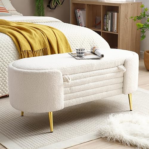 Miniatura 4 de Homtique Banco otomano moderno de almacenamiento, banco de almacenamiento tapizado de tela Sherpa de 47.6 pulgadas, banco de almacenamiento con