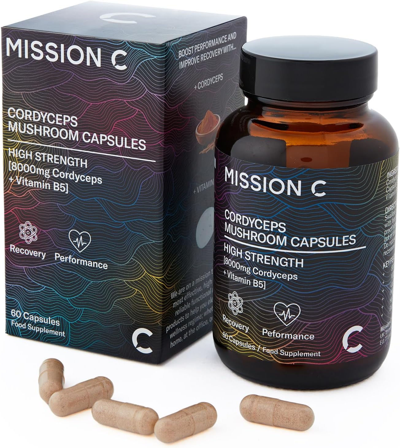 Cordyceps Mushroom Capsules 8,000mg with Added Vitamin B5 | Nootropic Supplement for Cognition, Athletic Performance, Endurance & Stamina | 60 Two-a-Day Vegan Capsules – Mission C Cordyceps