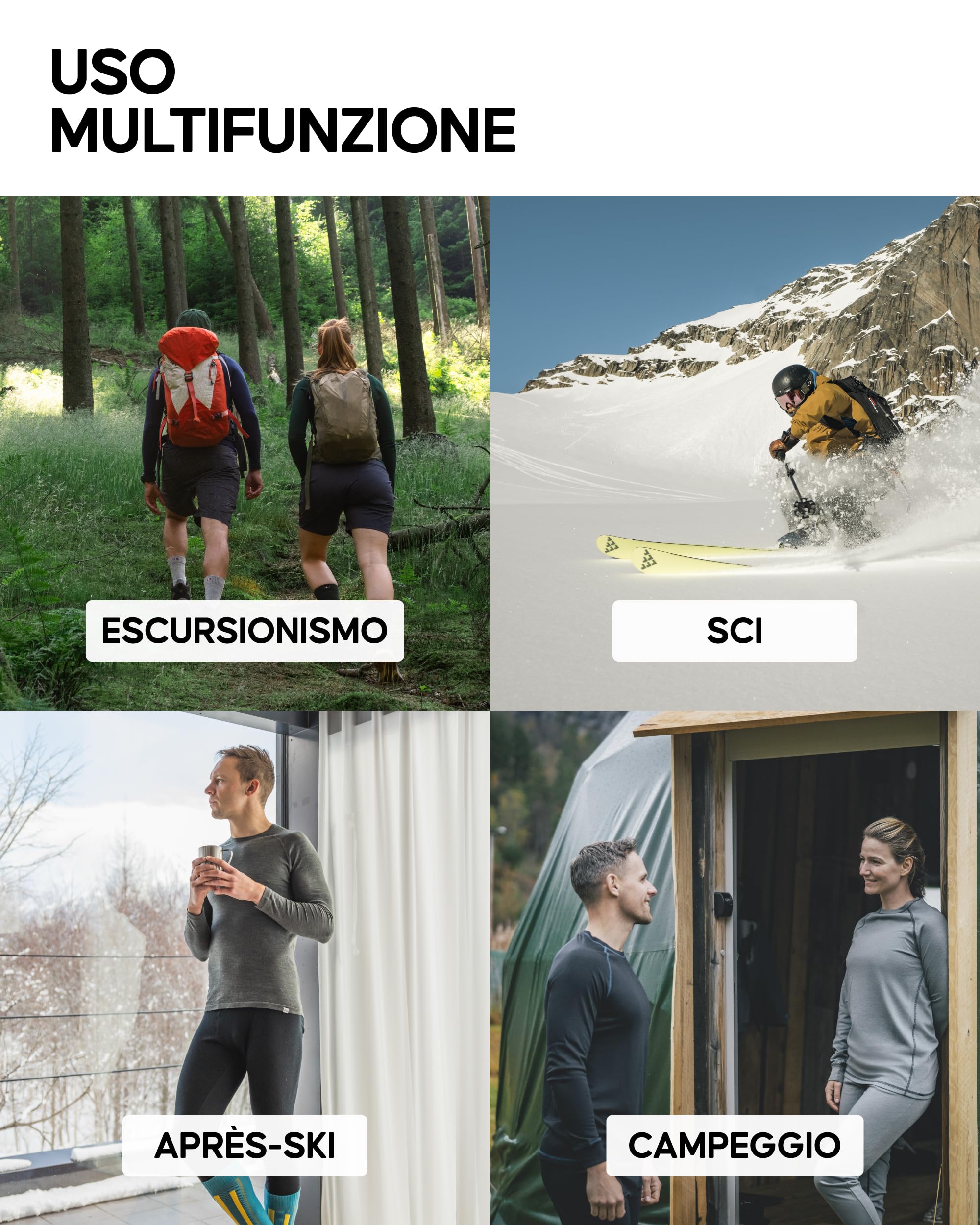DANISH ENDURANCE Maglia Termica Uomo in Lana Merino, Manica Lunga, per Sci, Trekking, Escursionismo con o Senza Chiusura Zip