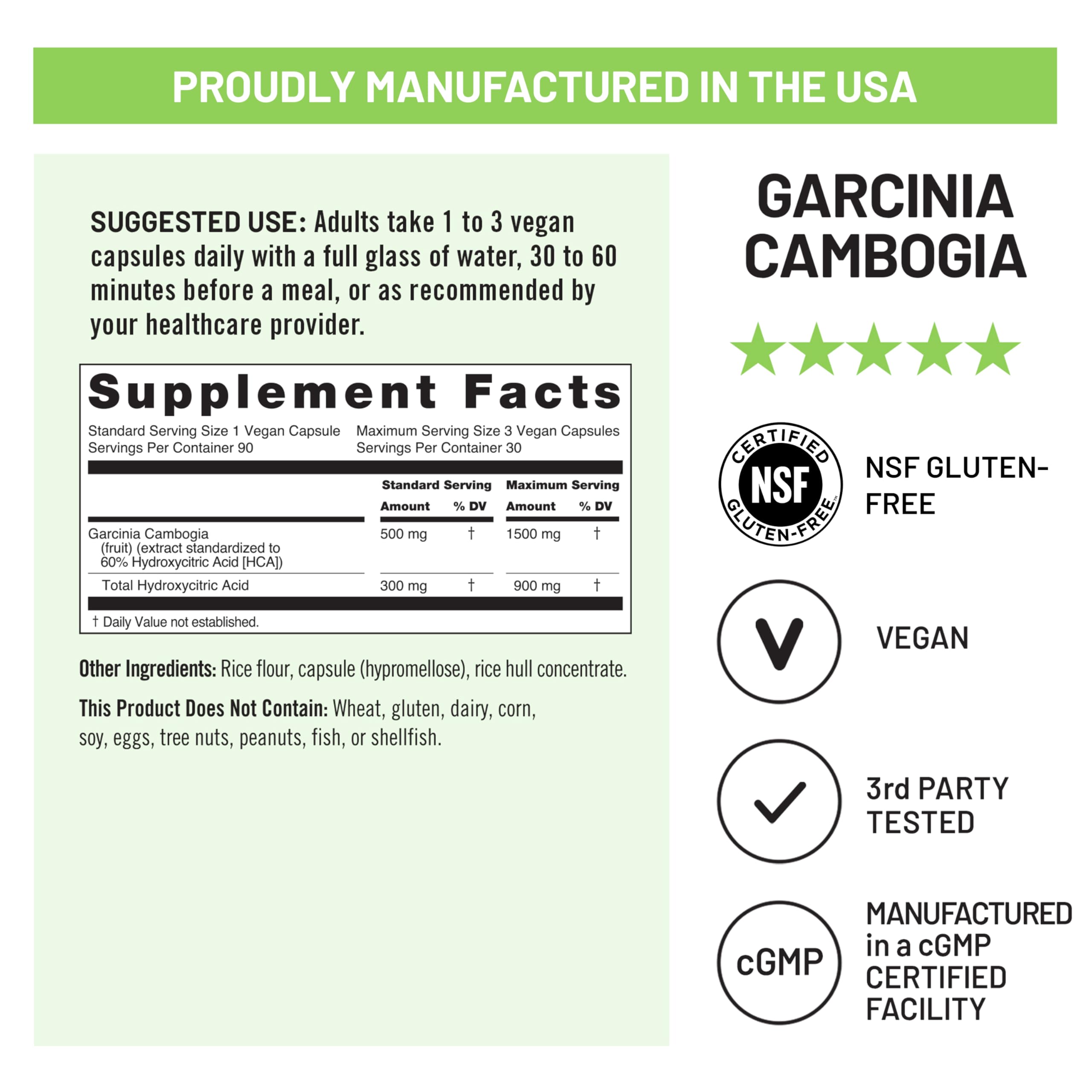 Naturewise Garcinia Cambogia - 60% HCA Concentration Extract, Natural Support for Weight Goals and Energy Levels - Vegan, Non-GMO, Gluten Free - 90 Capsules[1-3 Month Supply] — Amazon image 5
