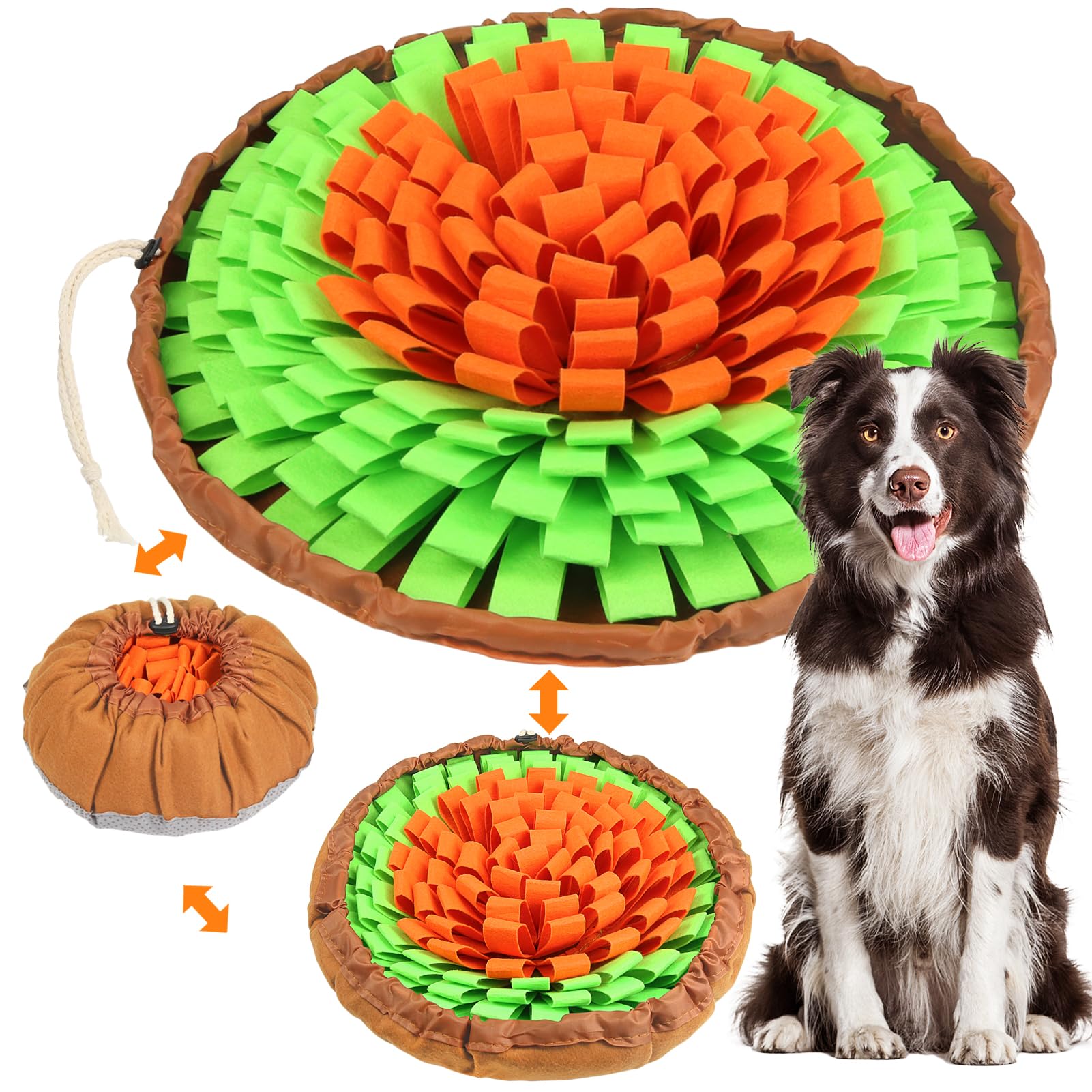 Photo 1 of **USED - MINOR DAMAGE**
Vivifying Snuffle Mat for Dogs, Adjustable Sniff Mat for Small Medium and Large Dogs, Interactive Enrichment Toys for Slow Eating and Mental Stimulation (Orange&Green)