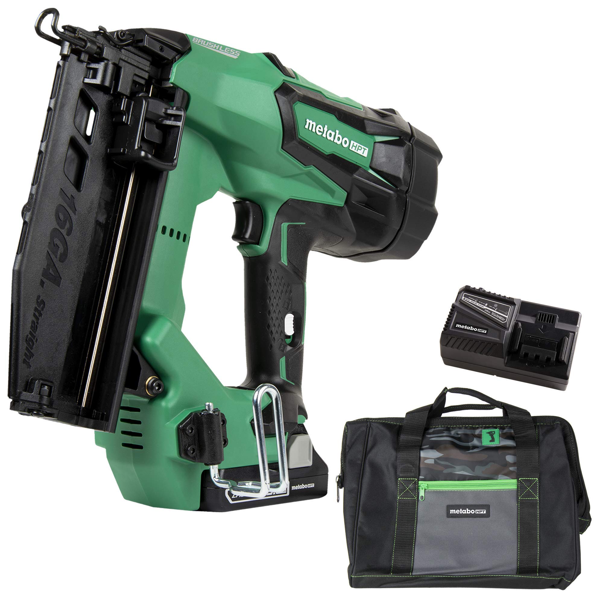 Metabo HPT NT1865DMMR 18V Brushless Lithium-Ion 16 Gauge Cordless Straight Brad Nailer Kit (3 Ah) (Renewed)