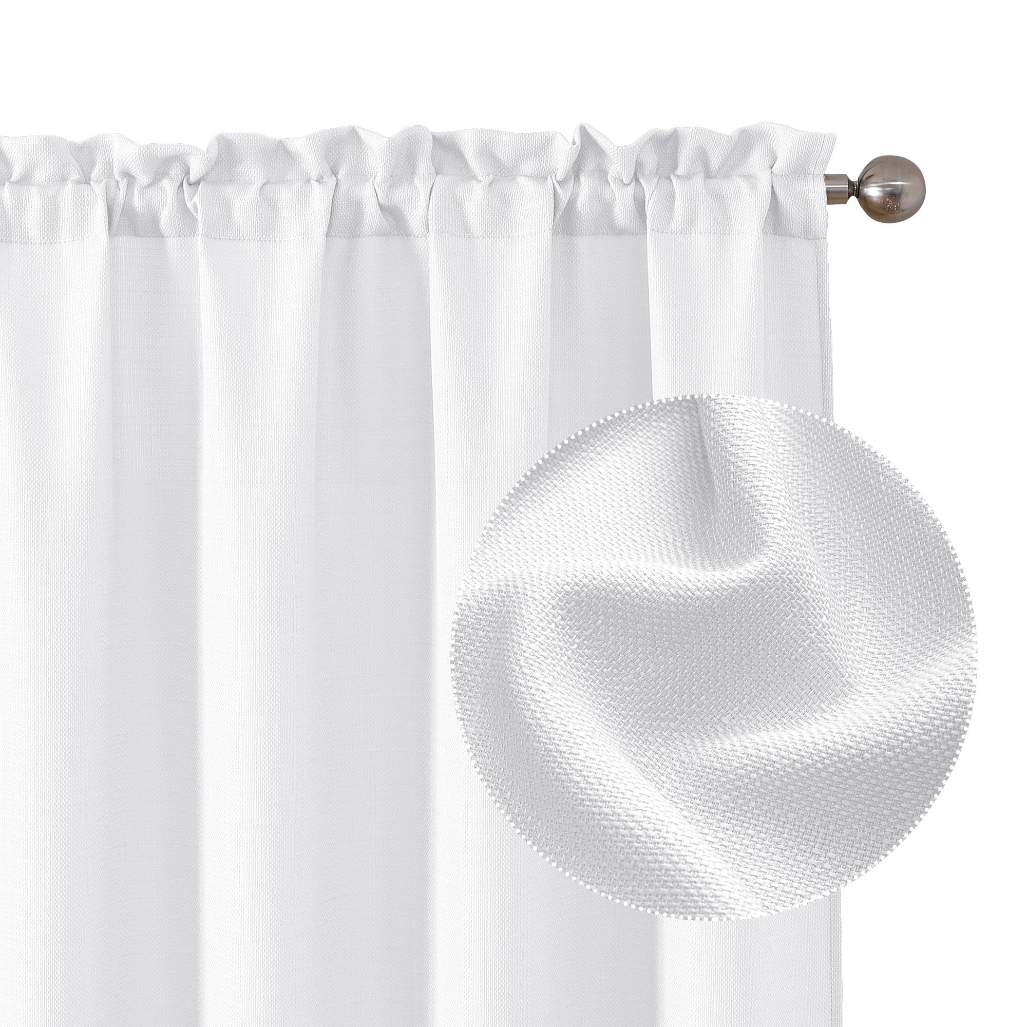 Chyhomenyc White Curtains 72 Inch Length 2 Panels Set, Faux Linen Textured Light Filtering Soft Airy Privacy Farmhouse Curtain Drapes for Living Room Bedroom, 40 Wx72 L Inches