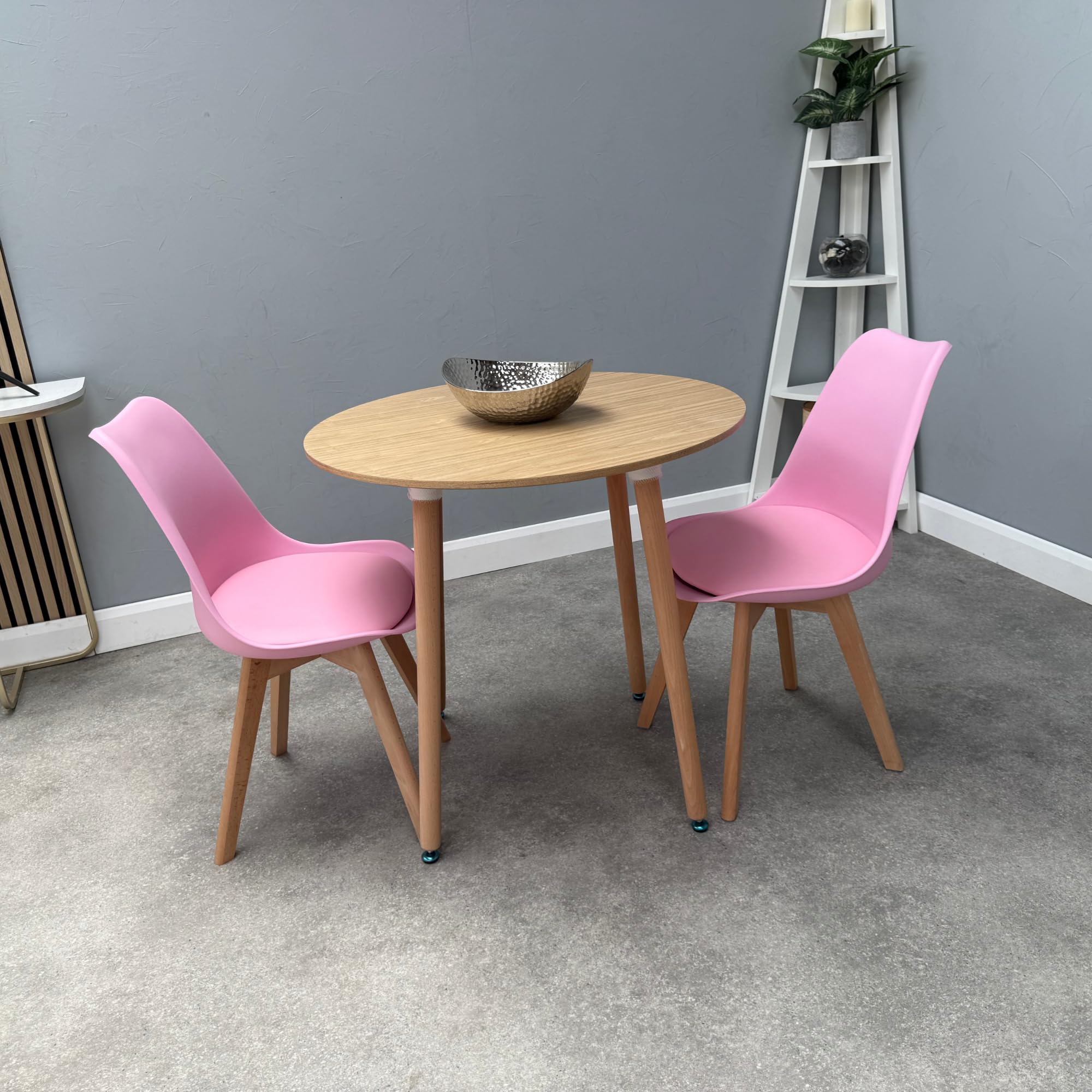 Life Interiors Dining Room Table Set for 2-80 cm Round Table & Dining Room Chairs Set of 2 with Cushions - PU Padded Seat w/Solid Wood Legs - Space Saving Modern Round Dining Set