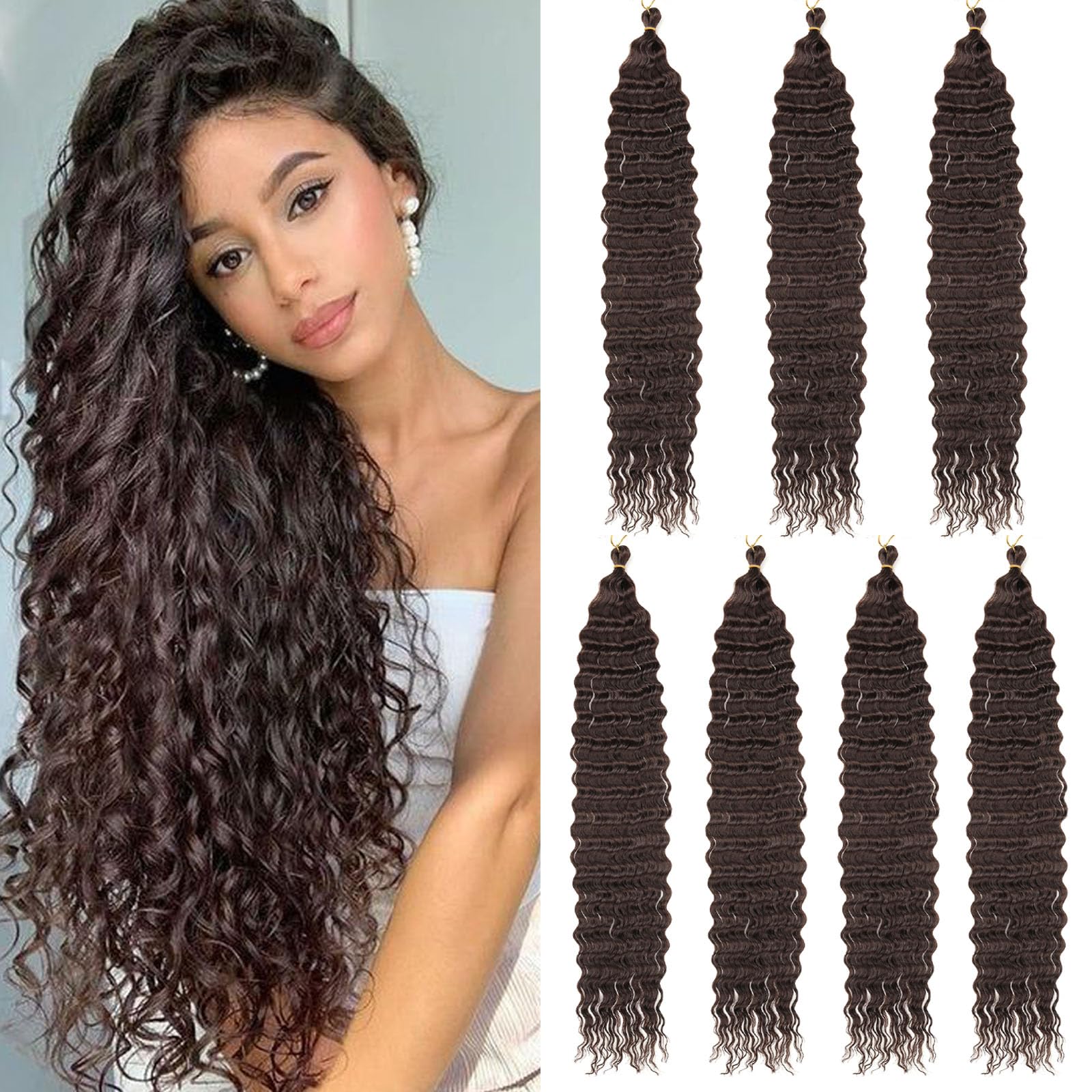 Samtress 30 Inch Ocean Wave Twist Crochet Bradis 7 Packs Deep Wave Crochet Hair Extensions for Boho Box Braids Natural Black Long Curly Hair Synthetic for Women (#Black)