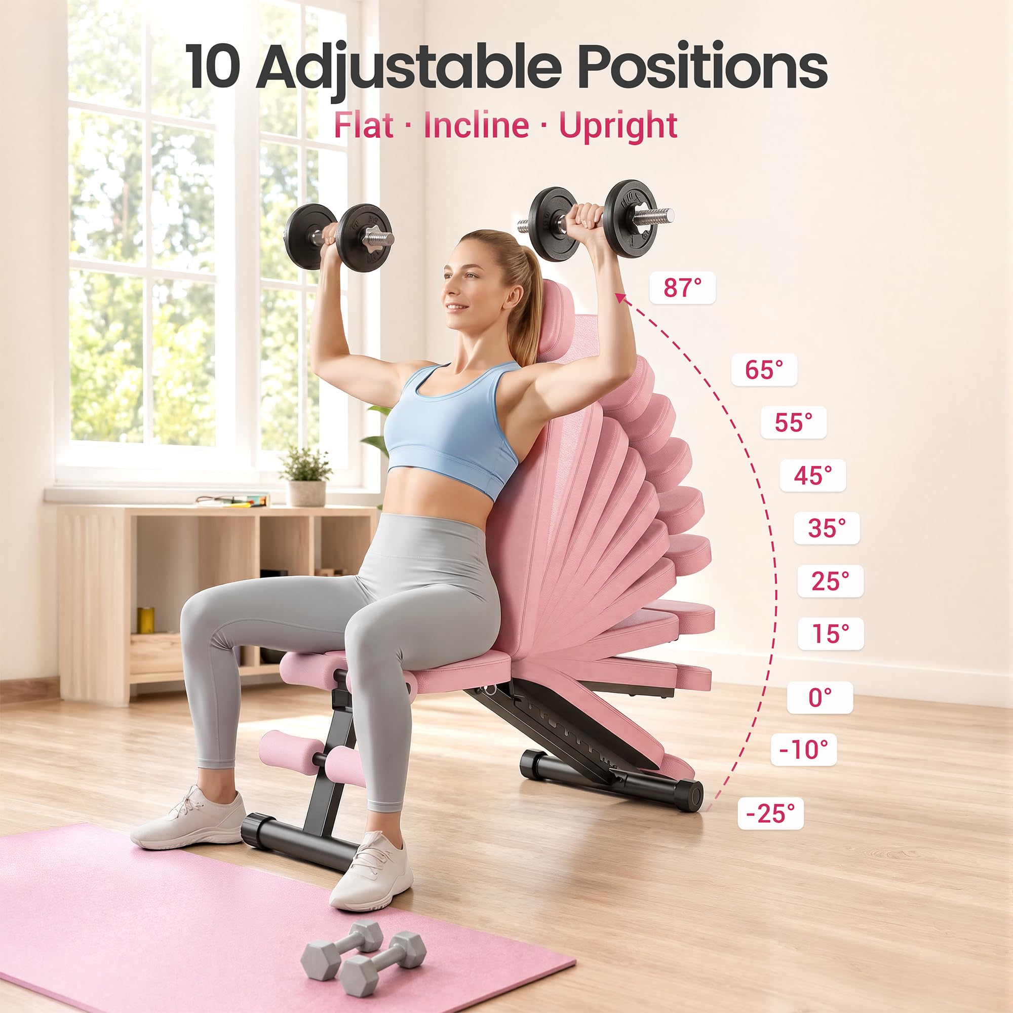 Foldable Weight Bench 800LBS, Adjustable Workout Bench with 10 Backrest Positions & Extended Headrest, Incline Decline Flat Bench Press for Home Gym Small Space Strength Training