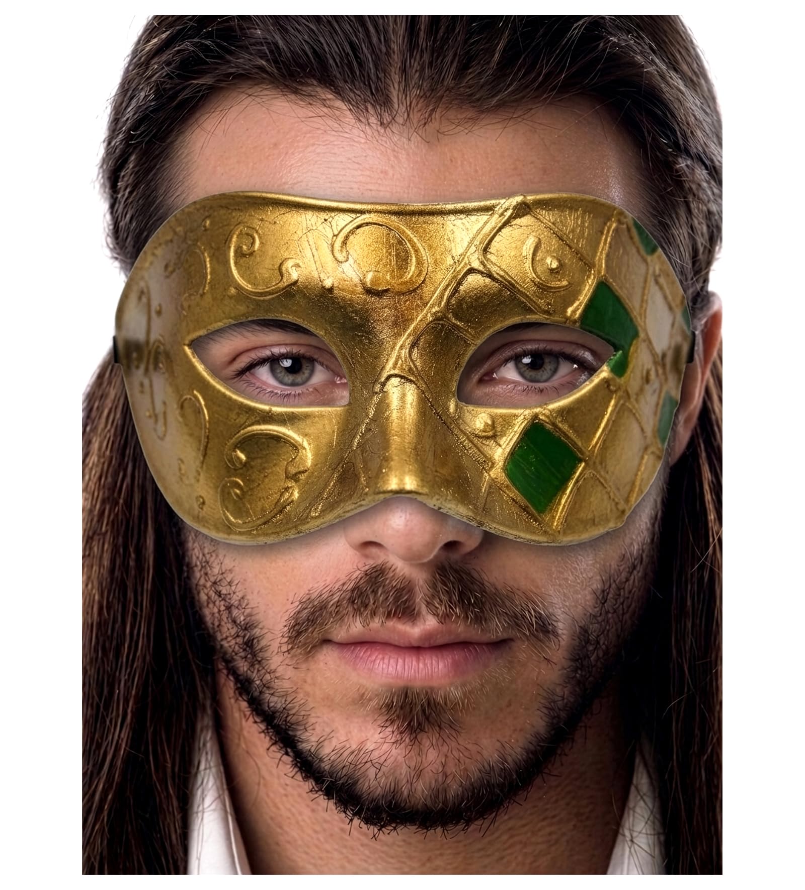 Masquerade Mask For Men - Antique Look Mask for Halloween, Venetian Party, Masquerade Party, Mardi Gras, & Prom, Antique Green Gold, One size — image 1