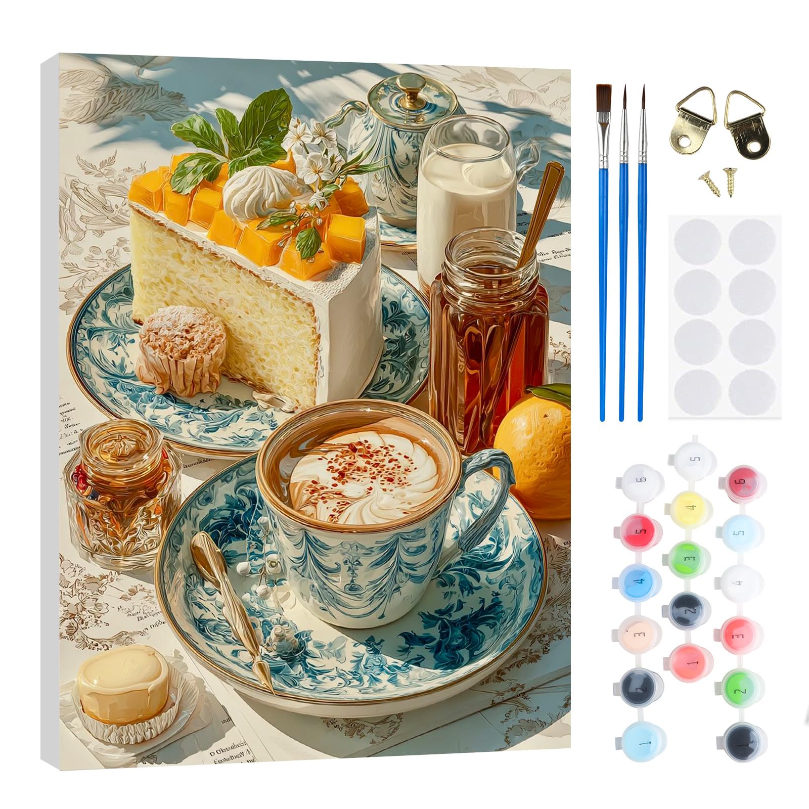 RICUVED Food Paint by Numbers for Adults Kids–Cake DIY Paint by Numbers Kits with Wooden Framed,Easy Oil Painting Acrylic Pigment Drawing Paintwork Canvas 20x30 cm Home Decor