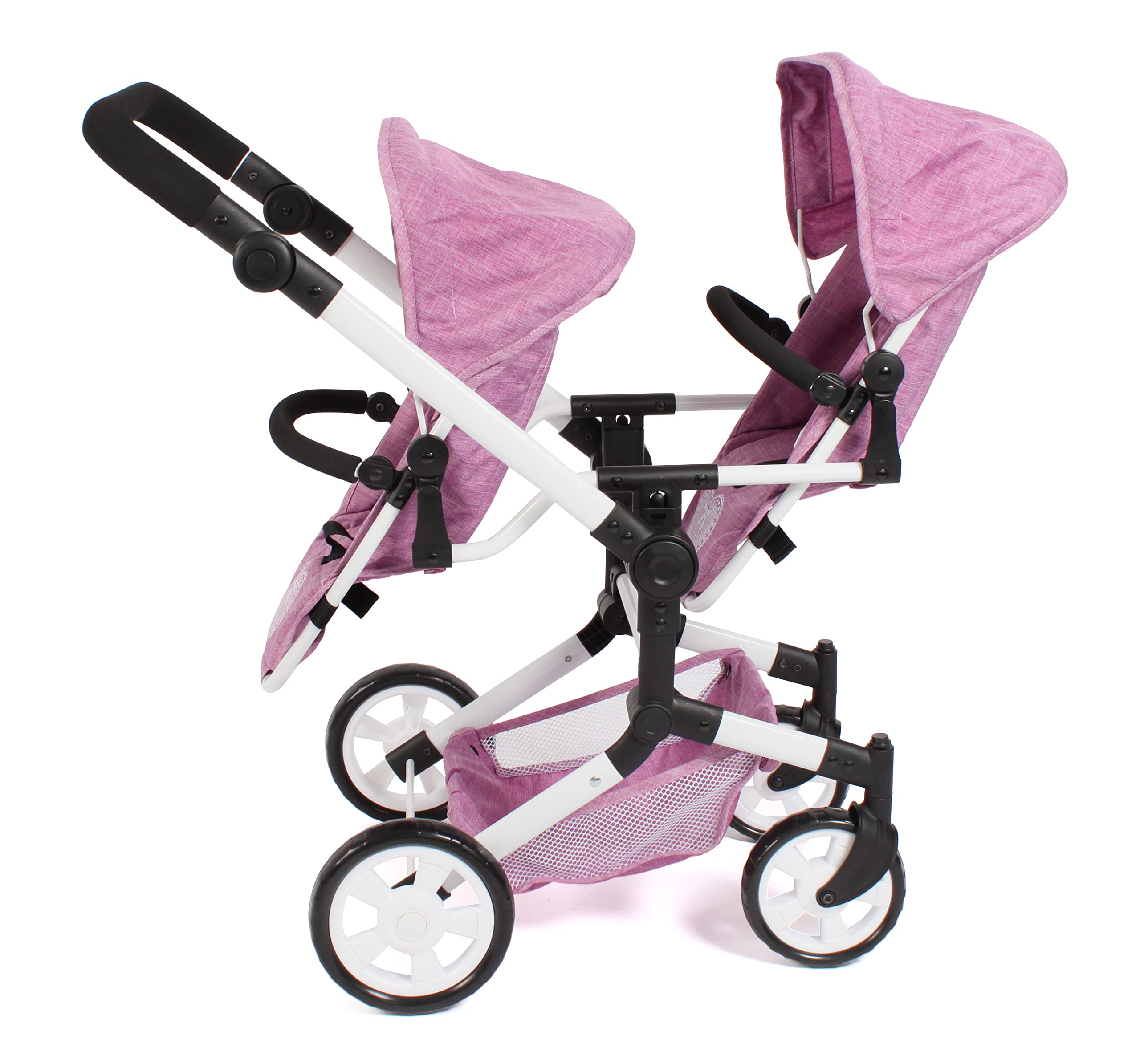 Bayer Chic 2000 Poussette de poupée Linus Duo, Poussette jumelle pour Enfants de 4 à 8 Ans, Jean Rose, 690-62