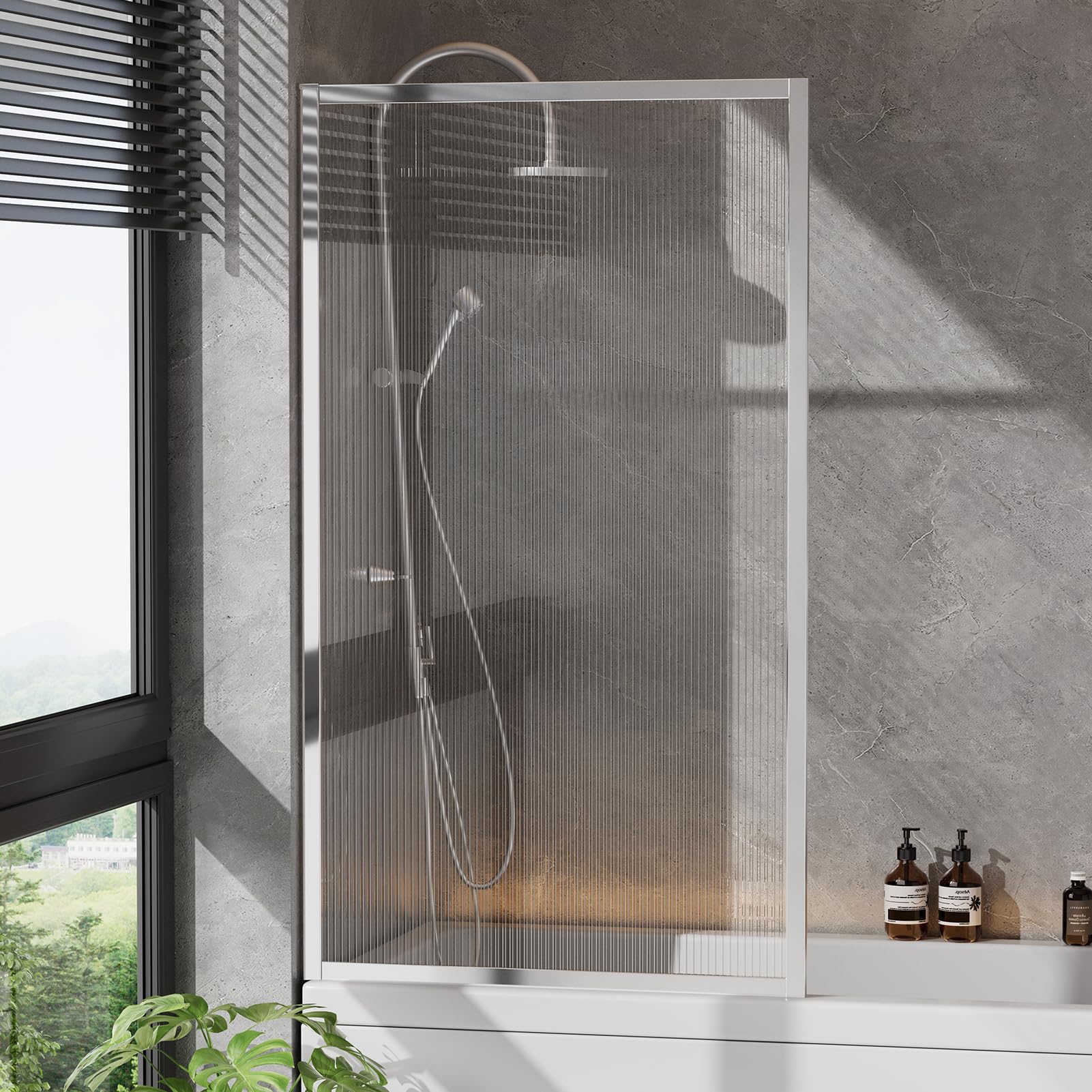 INMOZATA Shower Screen, 180 Frosted Ribbed Glass Shower Screens for Bath, Over Bath Shower Screen Glass Panel, 800 * 1400mm