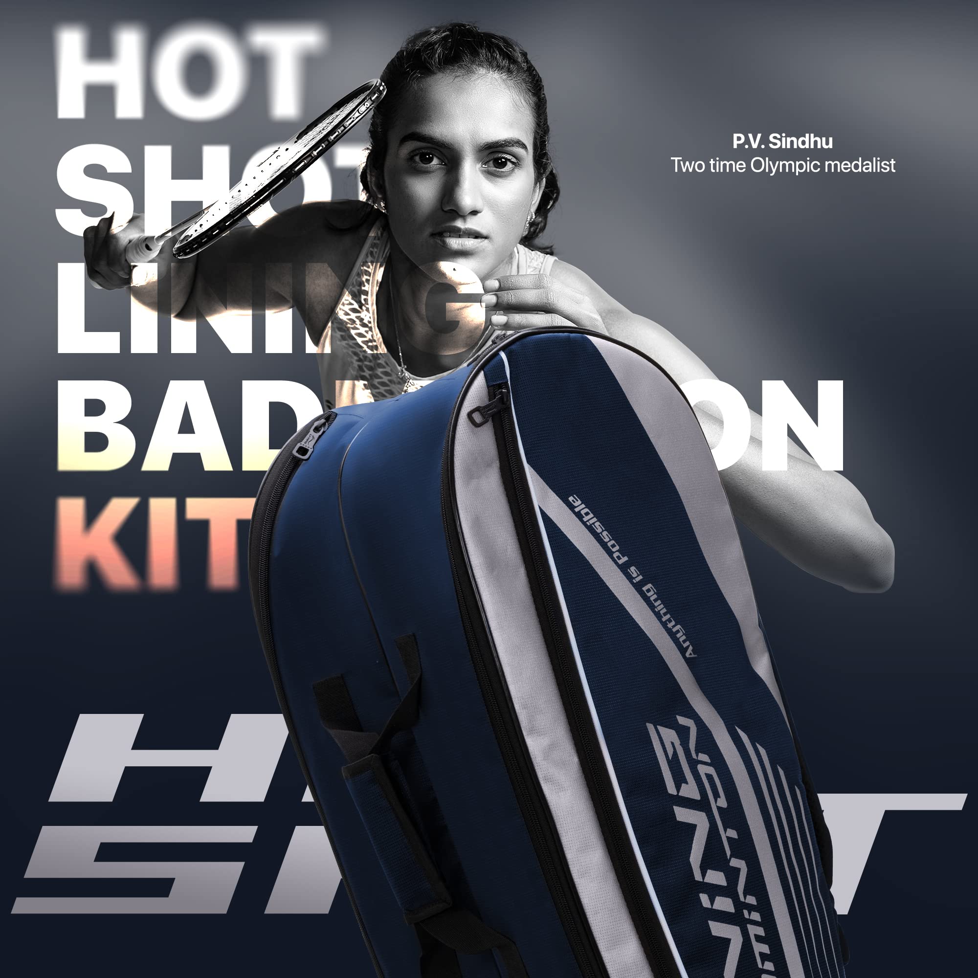Li-Ning Hot Shot podwójny zamek poliestrowy zestaw do badmintona torba (granatowy, srebrny)