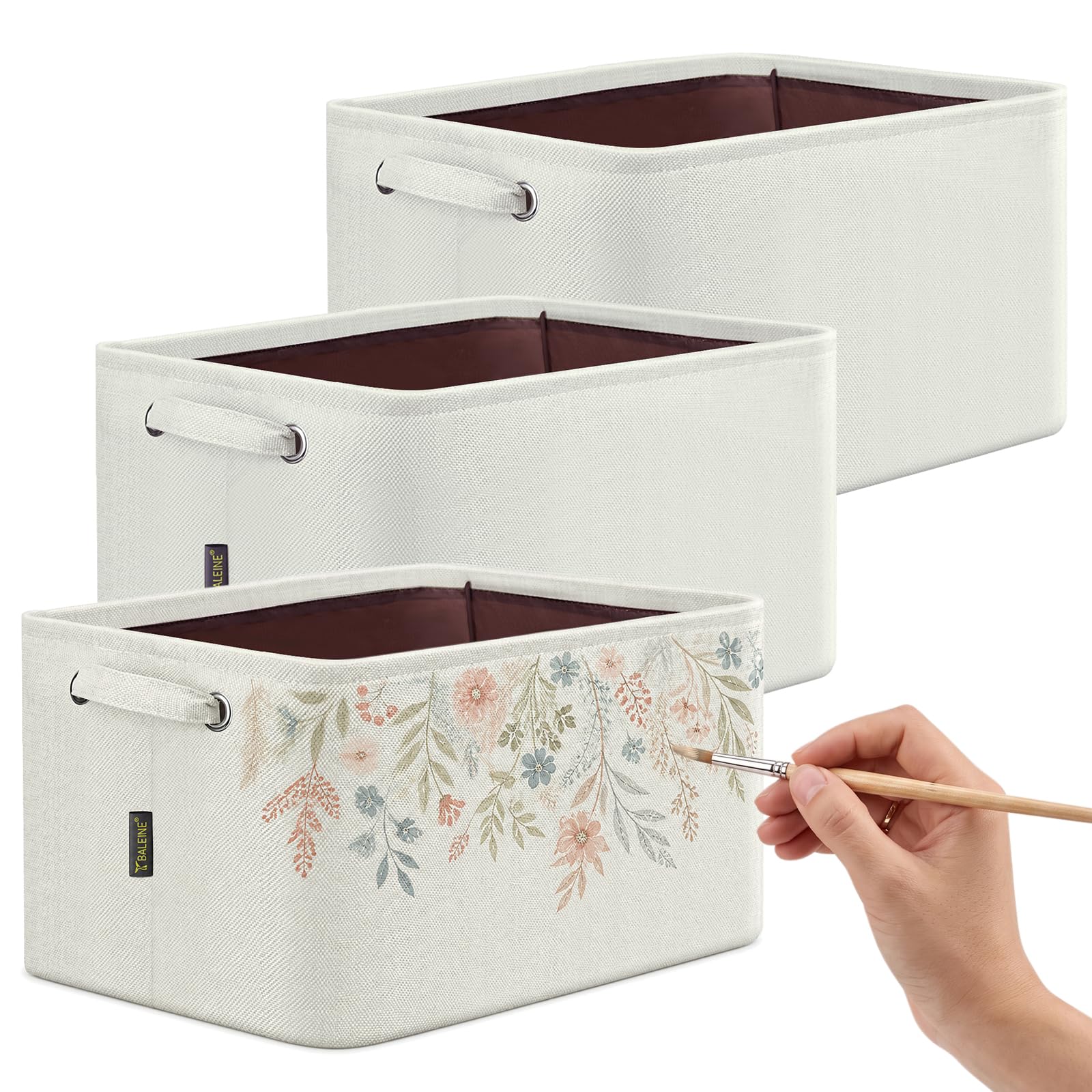 BALEINE 3 Pack Fabric Closet Storage Bins for Shelves, Linen Closet Organizers and Storage, Decorative Baskets for Organizing, Shelf, Clothes, Home, Office (White, 12"x8"x8")