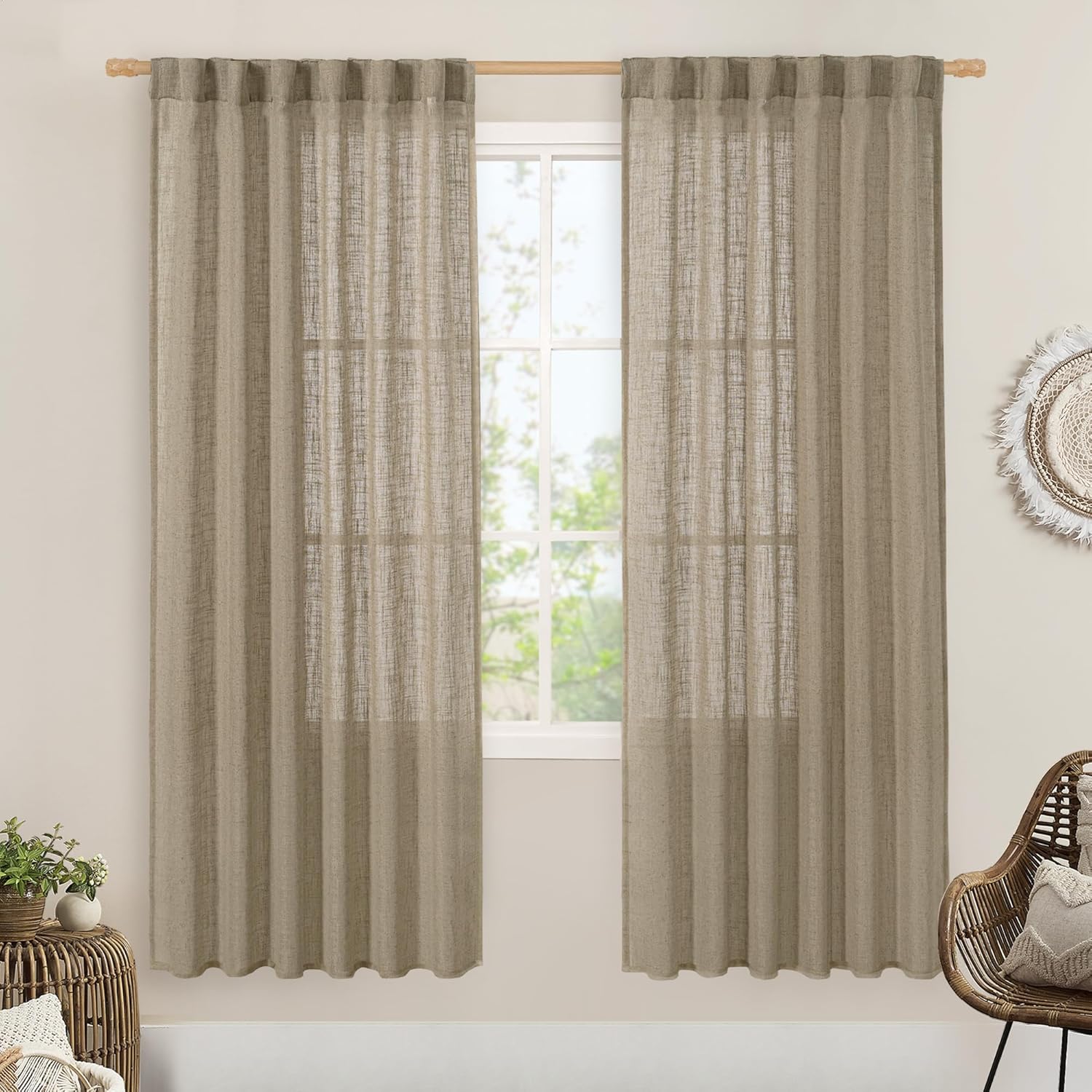 Taupe linen curtains 2 panels, 52 x 78 in