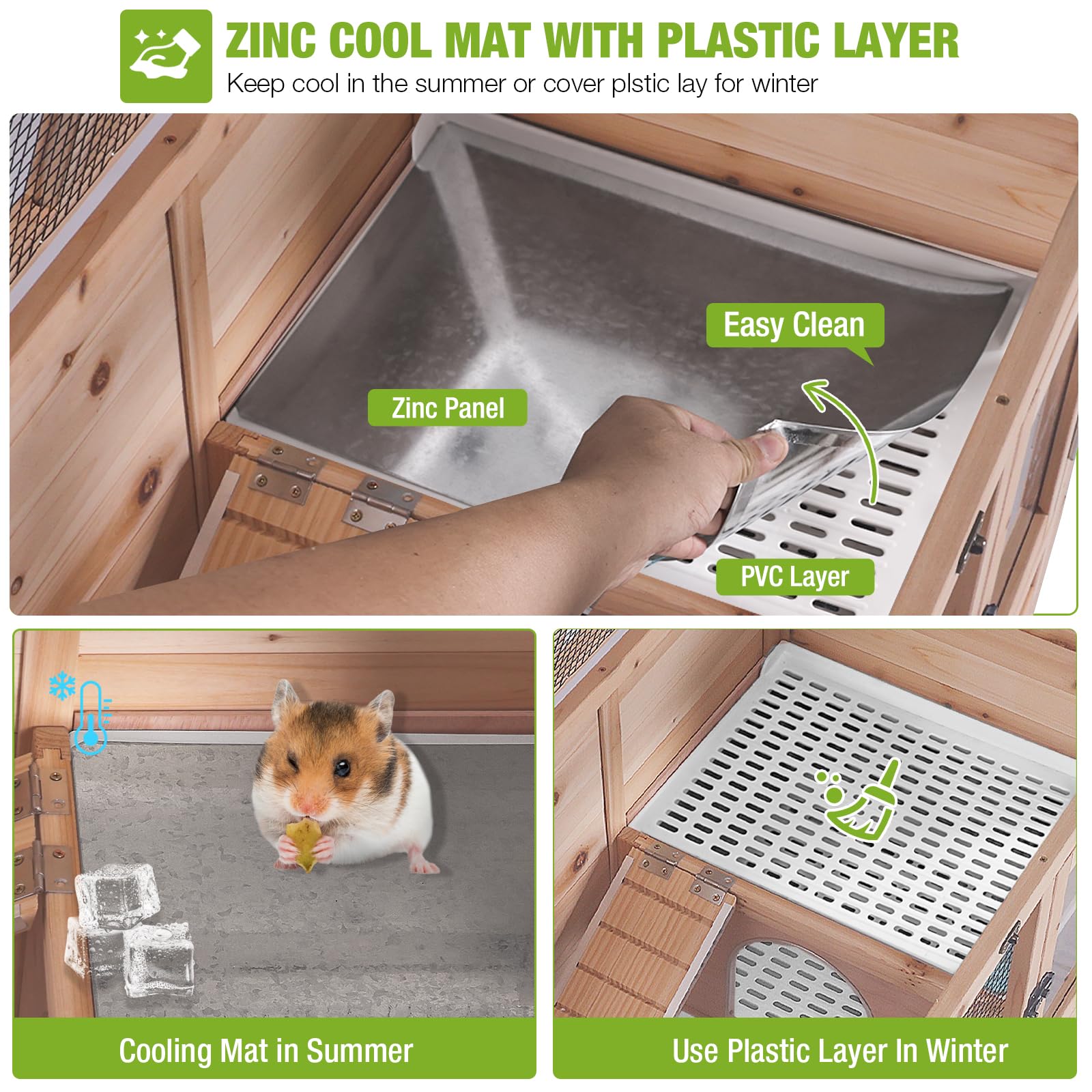 GUTINNEEN Guinea Pig Cages with Anti Chewing Sturdy Plastic Floor and Cool Zinc Plate, Indoor Rabbit Hutch with Hideout and PVC Platform, Elevated Legs Hamster Cage 36.6" L (Nature)