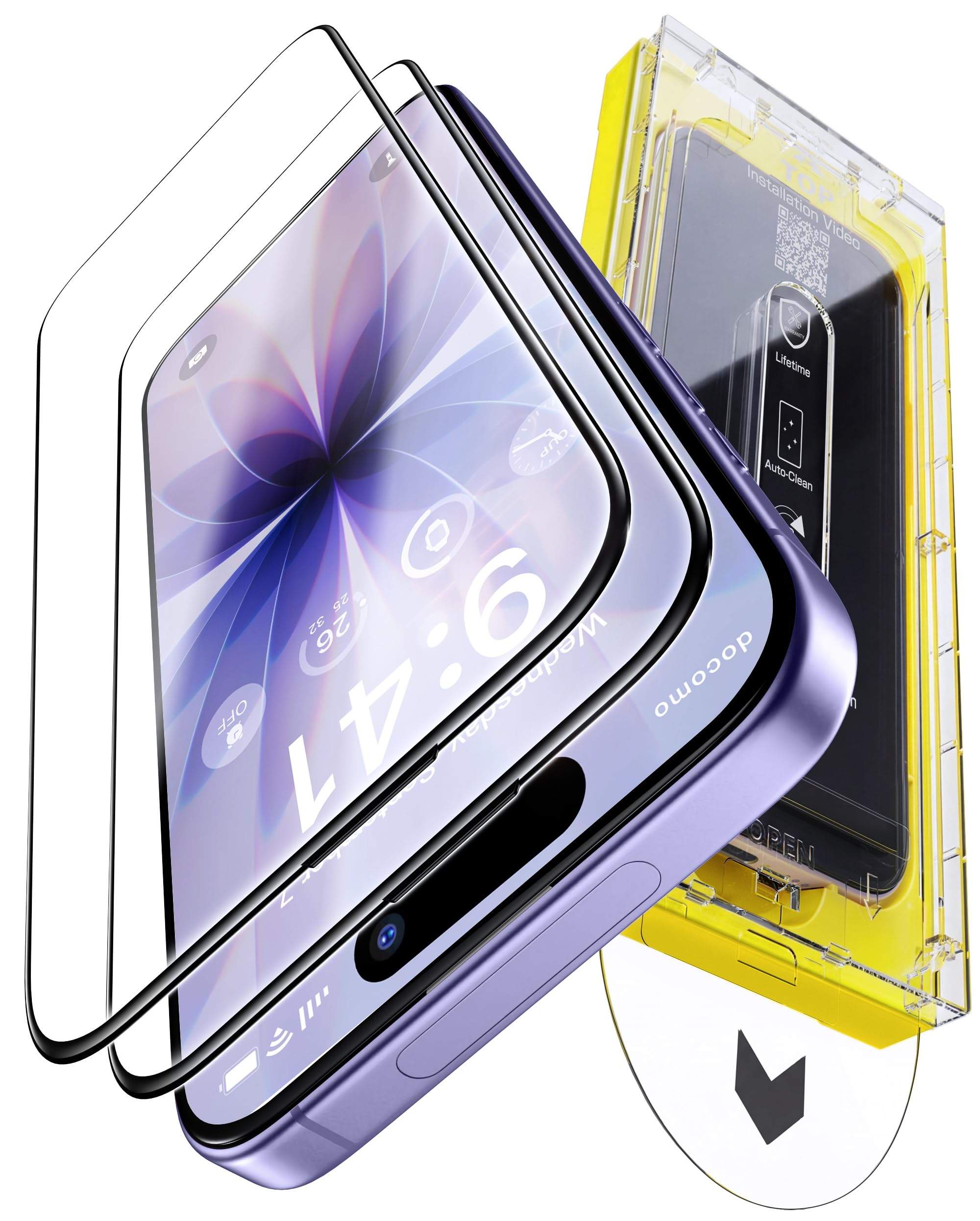 Carbon-Fiber Reinforced for iPhone 17 Screen Protector 6.3 Inch, 13FT Drop-Tested 9H+ Tempered Glass with Integrated Shock-Absorbing Edge, Auto-Alignment Tray, HD Clear, Bubble-Free, 2 Pack