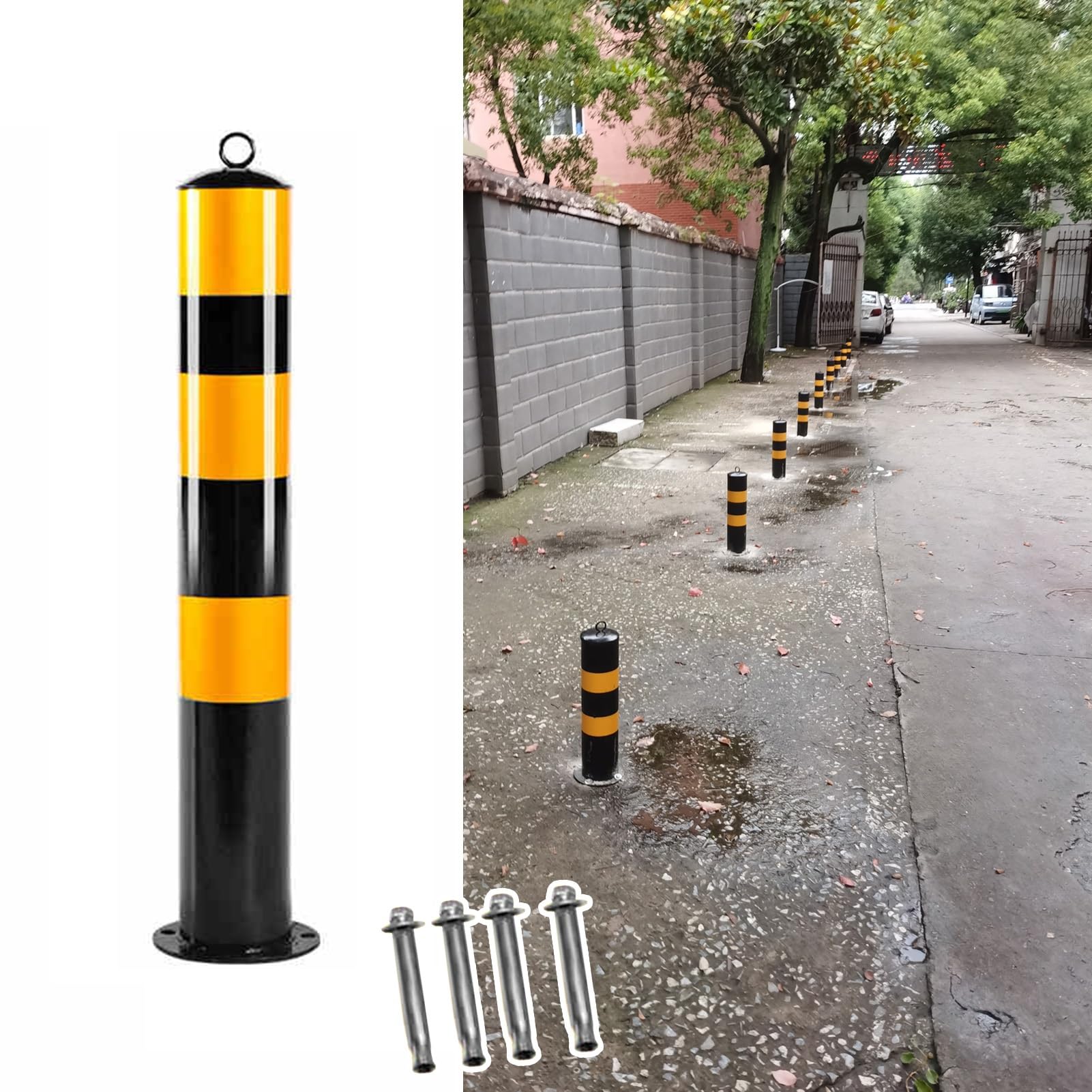 Conos De Seguridad Tipo Bolardo con Cinta Reflectante, Postes Delimitadores Fijos para Zonas Sensibles Al Tráfico, Poste De Bolardo Metálico con 4 Tornillos, Alta Re,Thk2.5mm
