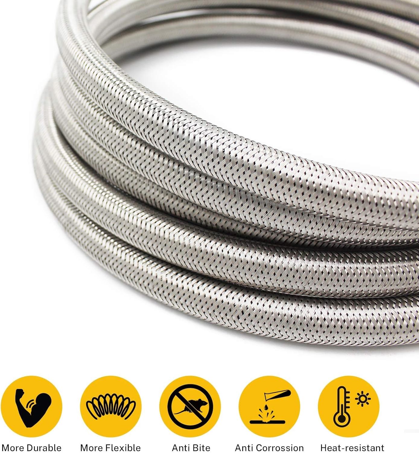 MCAMPAS 12FT 0-30 PSI High Pressure Adjustable Propane Regulator with Gauge, 3/8" Flare x 1/8" MNPT, Stainless Braided Hose for LP Gas Cooker, Burner, Turkey Fryer, Smoker