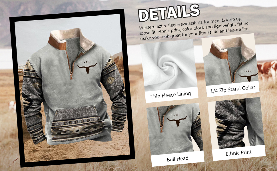 Bengbobar Cowboy Hoodie for Men - Black Gray Aztec Vintage Outdoor