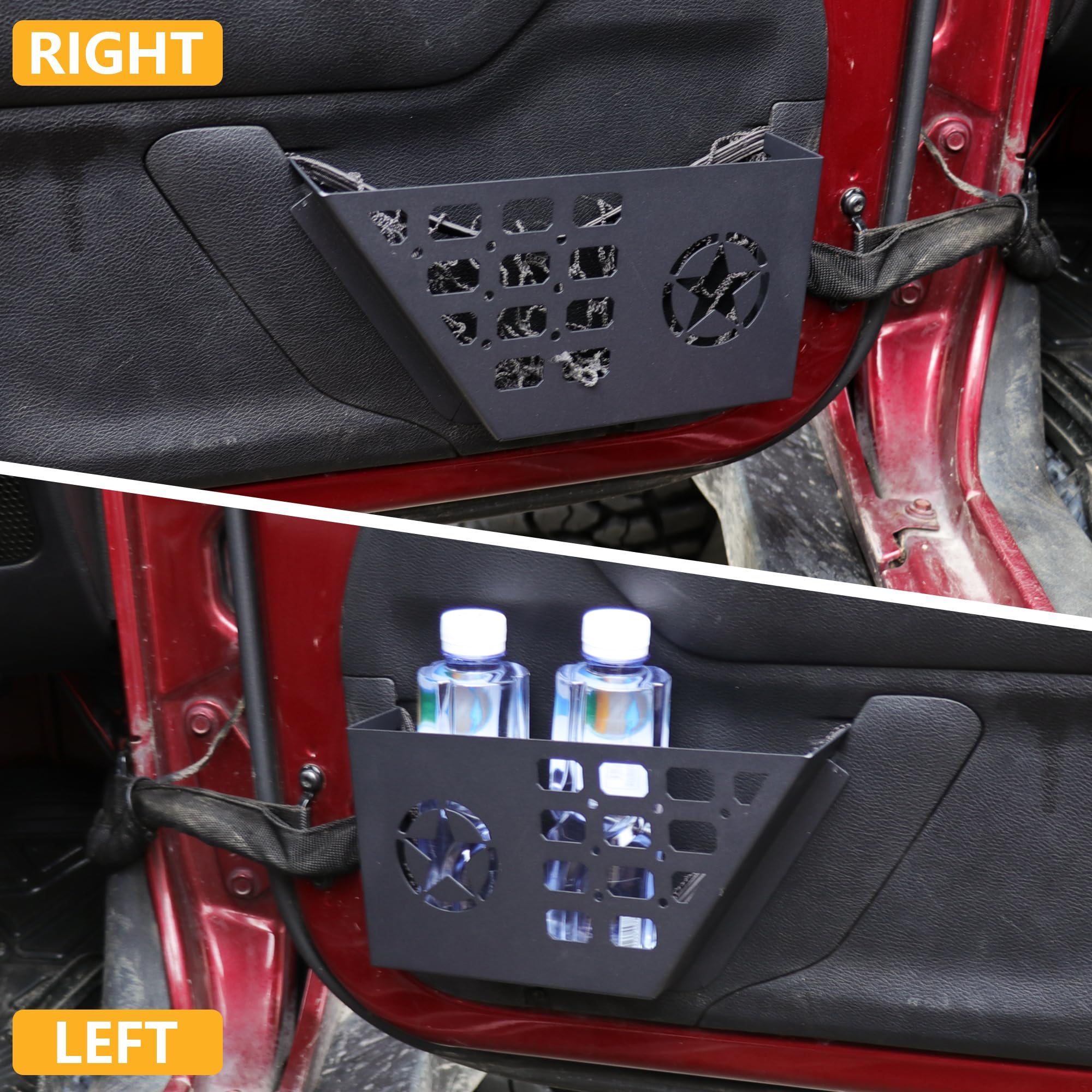 Vordertür-Aufbewahrungstaschen, Organizer-Box für Jeep Wrangler JK JKU Unlimited 2/4-Tür-Einsatz, Aufbewahrungserweiterung, Innenzubehör, 2 Stück, schwarzes Metall mit Stern