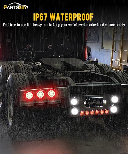 Miniatura 7 de Partsam Juego de 2 luces traseras redondas rojas de 4 pulgadas y luces de respaldo blancas, 19 diodos con ojales de goma y coletas de cable de 3