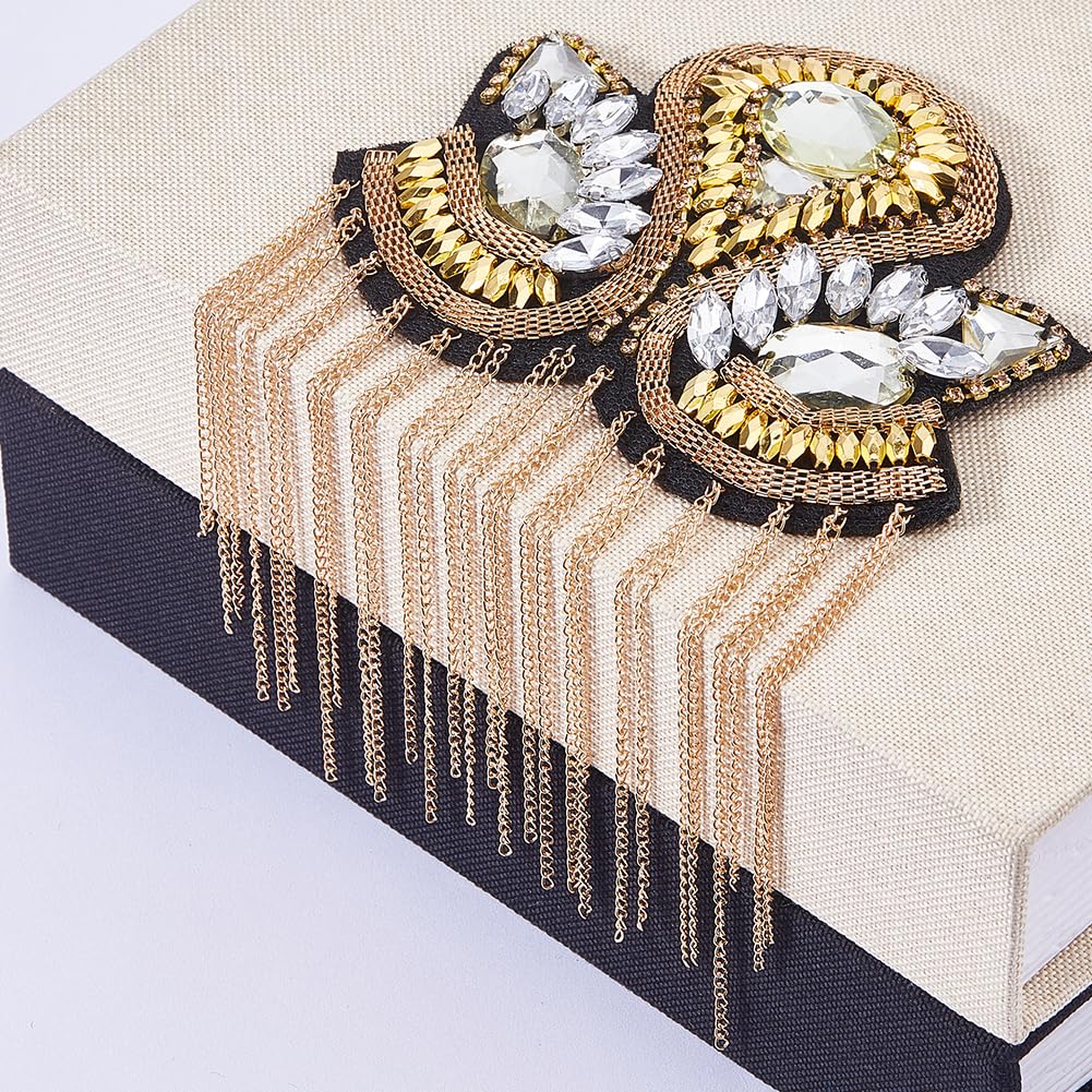 SUPERFINDINGS 2 pz Spalla Spallina Perline di Cristallo Catena Dorata Staccabile Ferro Nappa Spalline Retro Strass Spalla Badge con Spilla Vestito Medaglia Accessori