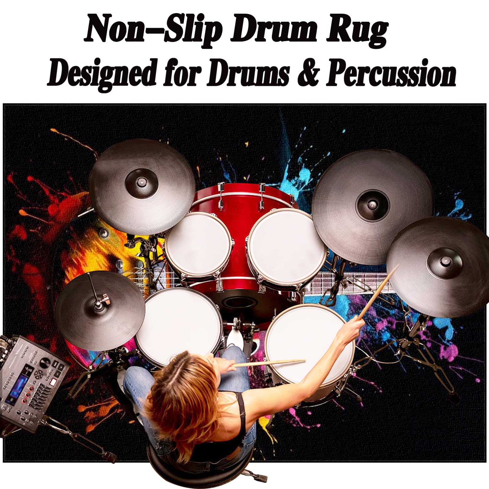 Tappeto per Batteria Insonorizzato Tappetino Tamburo per Batterie Acustica elettroniche Rullante Snare Drum Grancassa Tappeto Antiscivolo Tappetini per Batterie Tappeto Drum Carpet 230 x 180 cm