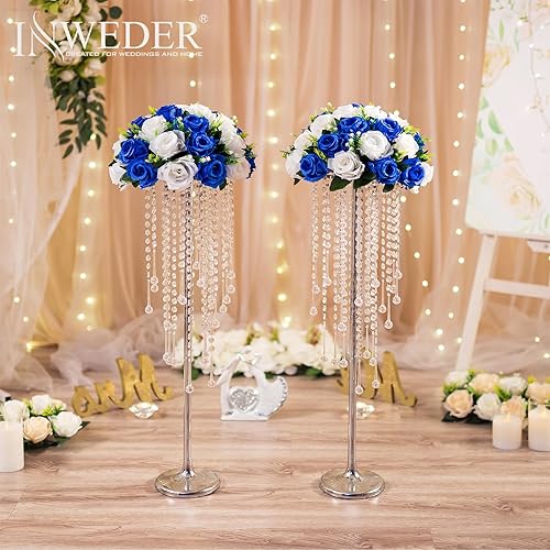 Miniatura 4 de Bolas de flores para centros de mesa, rosas de boda, 10 bolas de rosas artificiales con base, bola de flores falsas azul real, bola de beso, floral