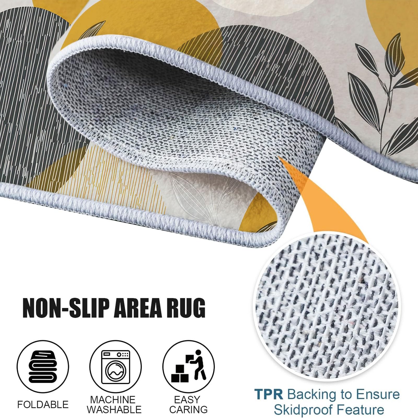 Modern Nordisch Teppich 60 x 120 cm rutschfest Waschbar Teppich, Kreise Blätter Weich Kurzflor Teppiche für Wohnzimmer Büro Mehrfarbig