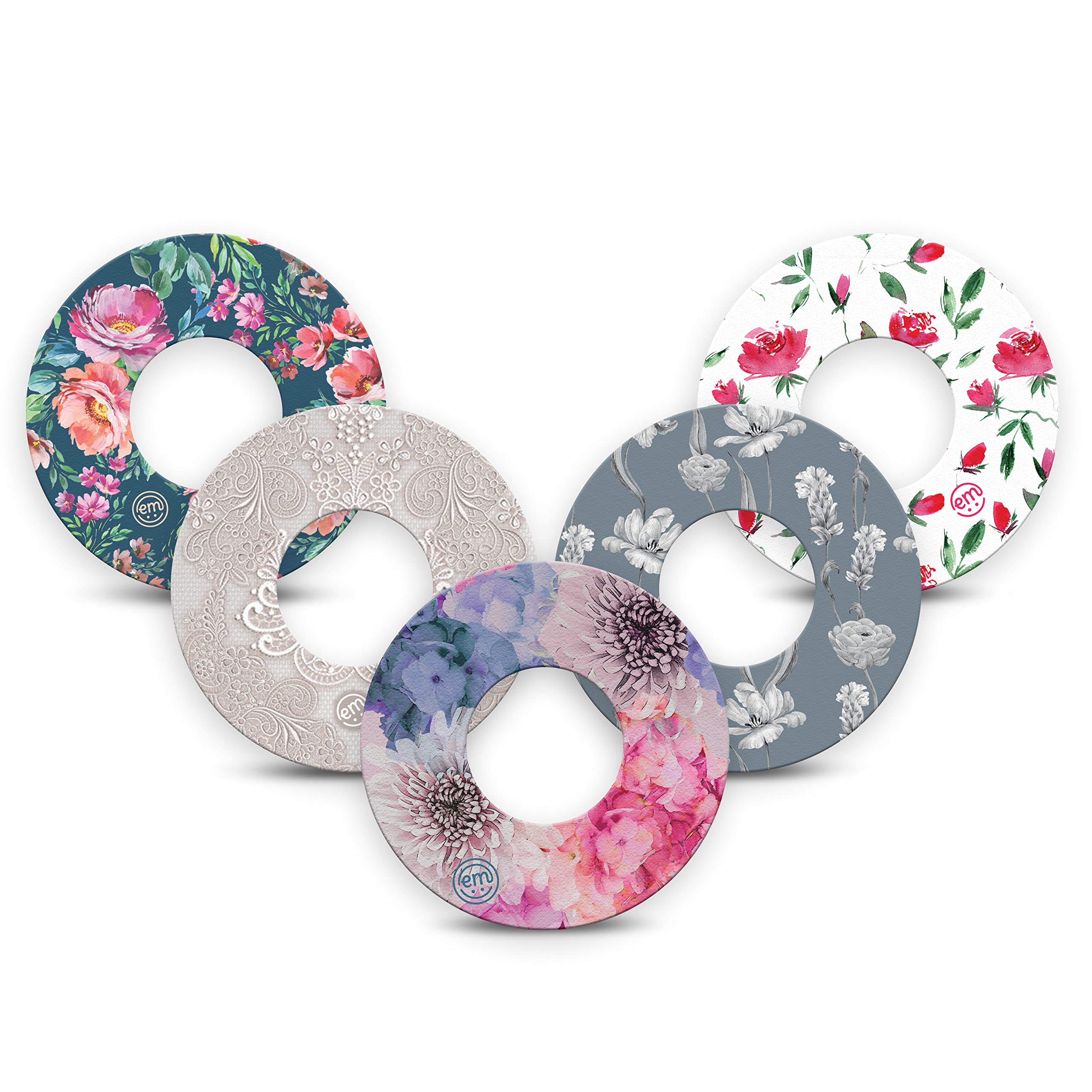 ExpressionMed - Adhesive Patch for Libre 2 and Lingo (5-Pack) - Made in The USA, Waterproof, Split Backing, CGM Tape (Frosty Floral Variety Pack)