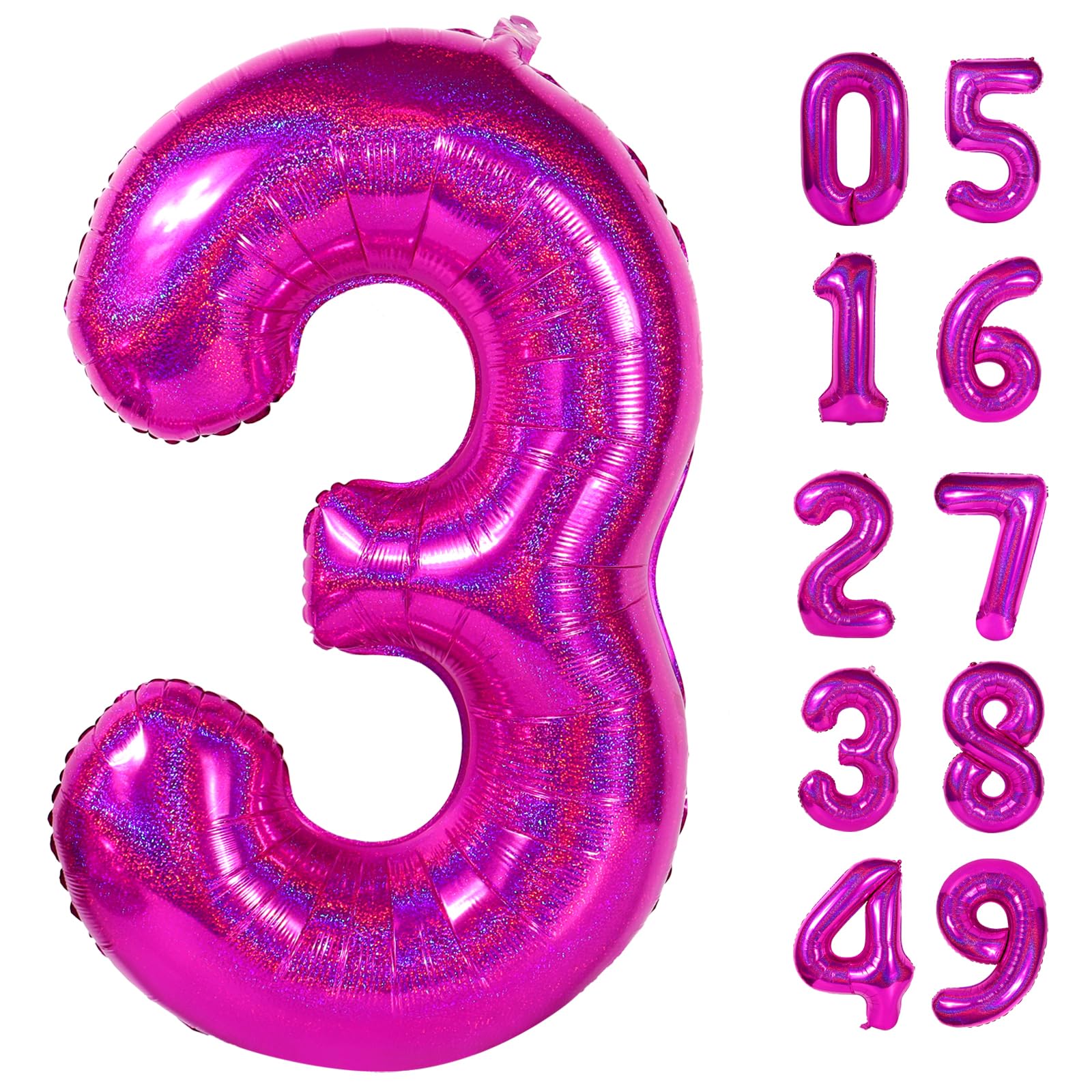 Laser Hot Pink 3 Balloon - Number Balloon 40 Inch, 3rd Hot Pink Decoration