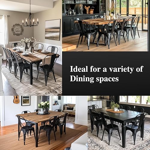 Miniatura 8 de Juego de 4 sillas de comedor de metal, apilables, industriales, para cocina, cafetería, bistró, uso en interiores y exteriores, color negro