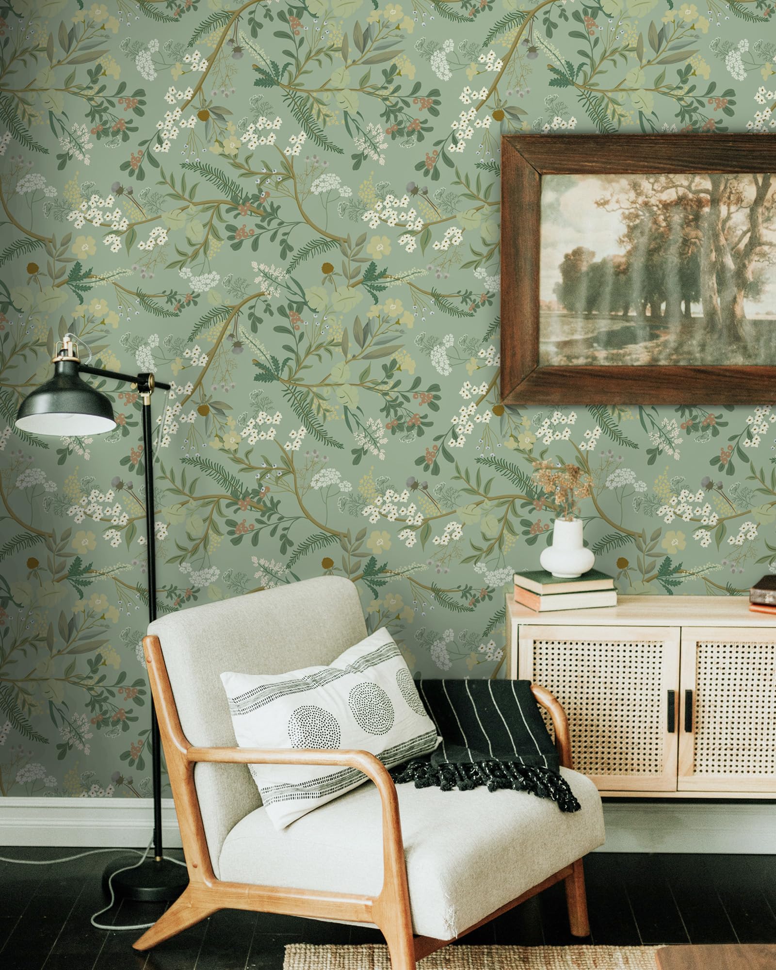 CiCiwind Papel pintado autoadhesivo verde con flores, 40×600cm, impermeable, lámina adhesiva para muebles, autoadhesivo, verde claro, desmontable, revestimiento de pared autoadhesivo, para armarios
